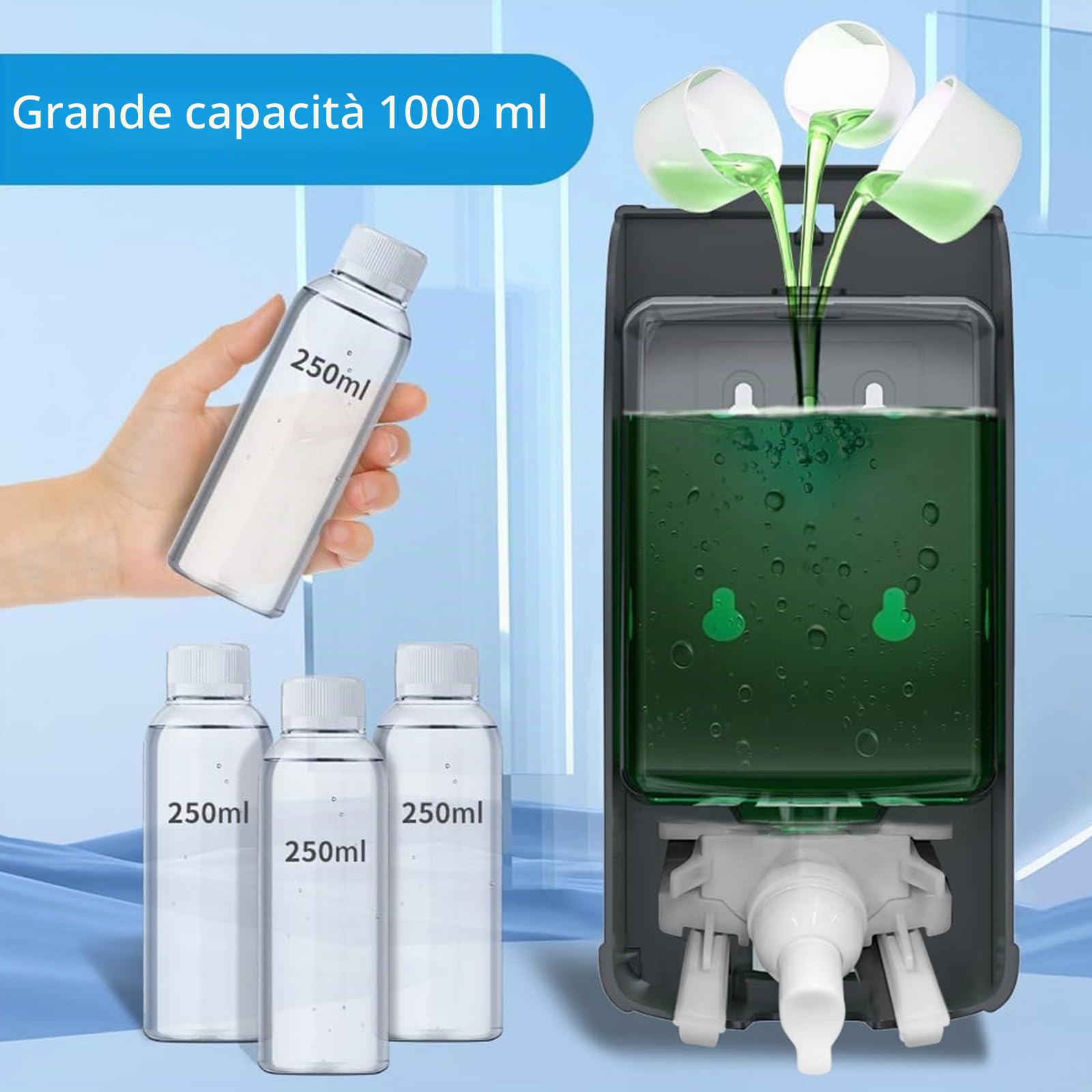 1000ML dispenser sapone schiuma a muro manuale, dispenser sapone bagno cucina, CHUANGDIAN (Grigio Scuro）