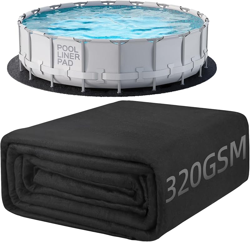 POOLHACKER 21 FT Round Pool Liner Pad for Above Ground Pools, 9.4 oz/yd² | 320GSM Heavy-Duty Geotextile, Puncture Protection, Weed Barrier, Multi-Surface Use, Seamless Pre-Cut Fit, Easy Installation