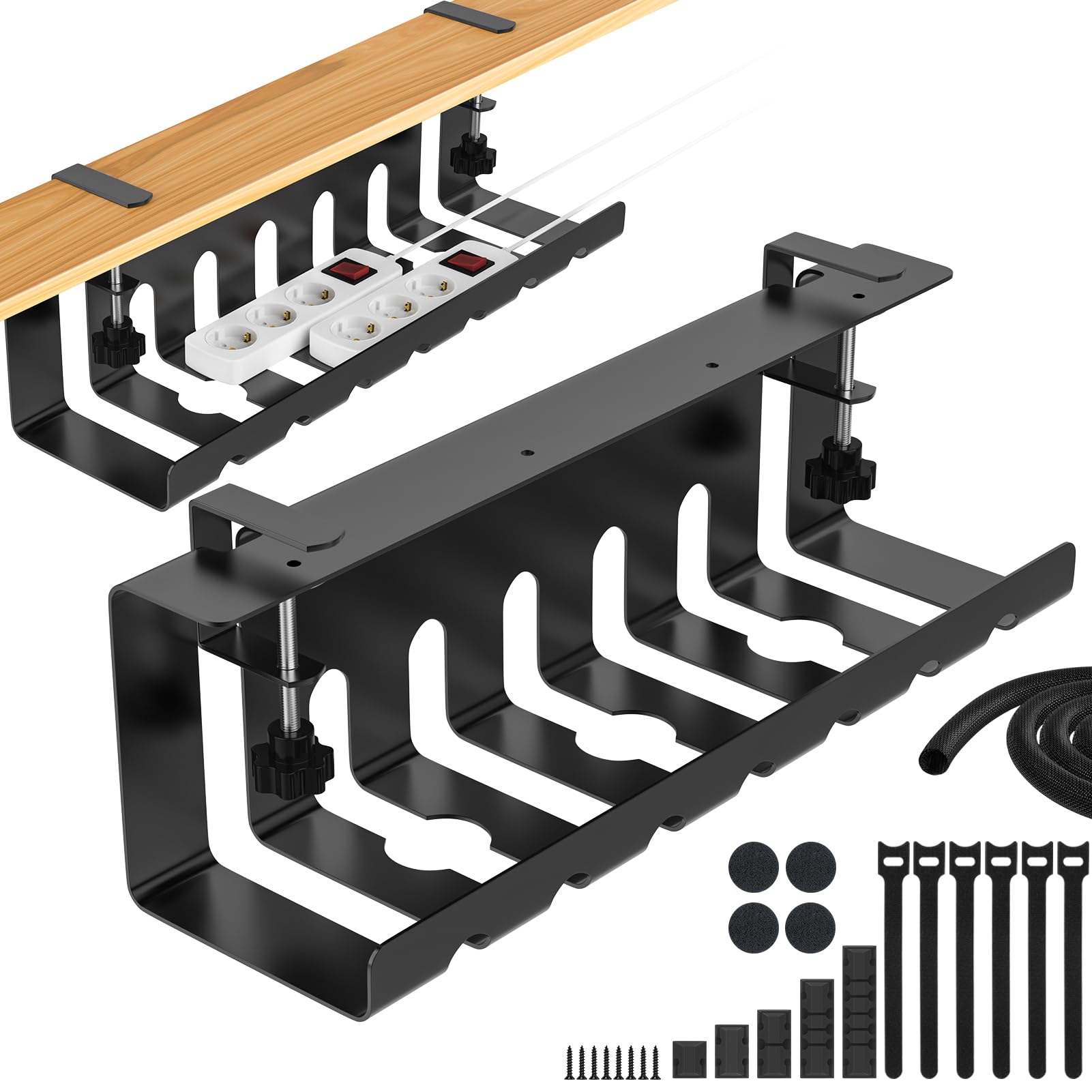 Raccogli Cavi Scrivania, Set di 2 Canalina Passacavi, Nascondi Canali Organizer Cavi da Tavolo Senza Foratura, 43cm Portacavi Sotto Scrivania - Nero