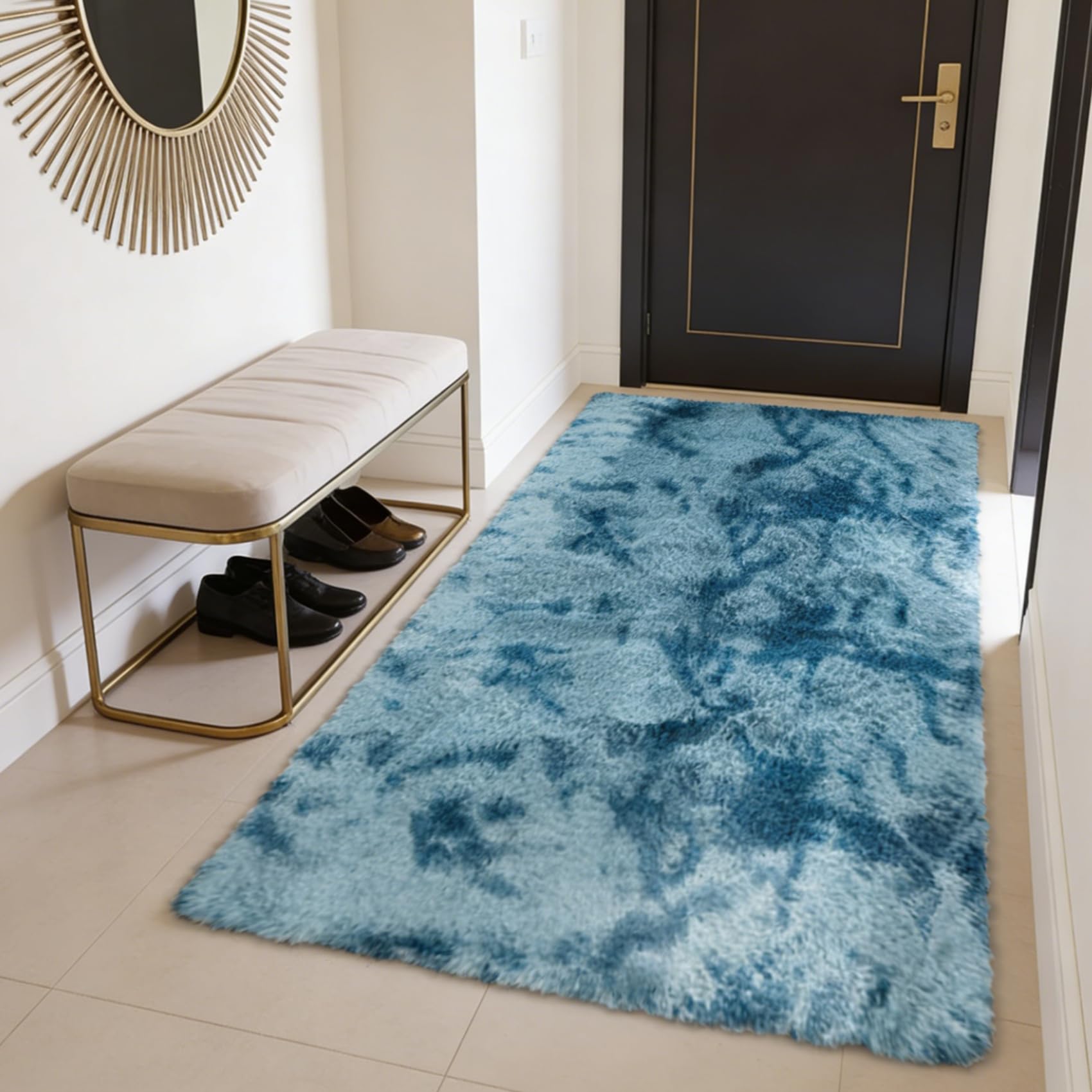 Tapis de salon moderne shaggy bleu foncé grand format 290x400 cm