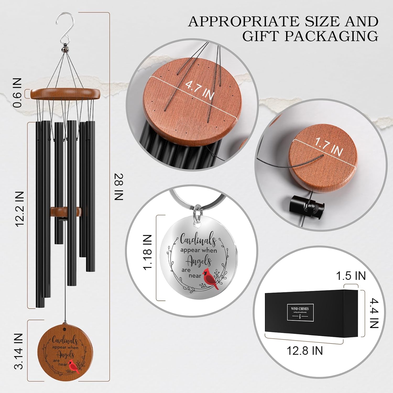 Cardinal Wind Chimes and Remembrance Keychain, Cardinal Sympathy Memorial Bereavement Condolence Gift Baskets in Memory of Loss of Loved One, Mother Father Grandma Grandpa Wife Husband Brother Sister - Image 3