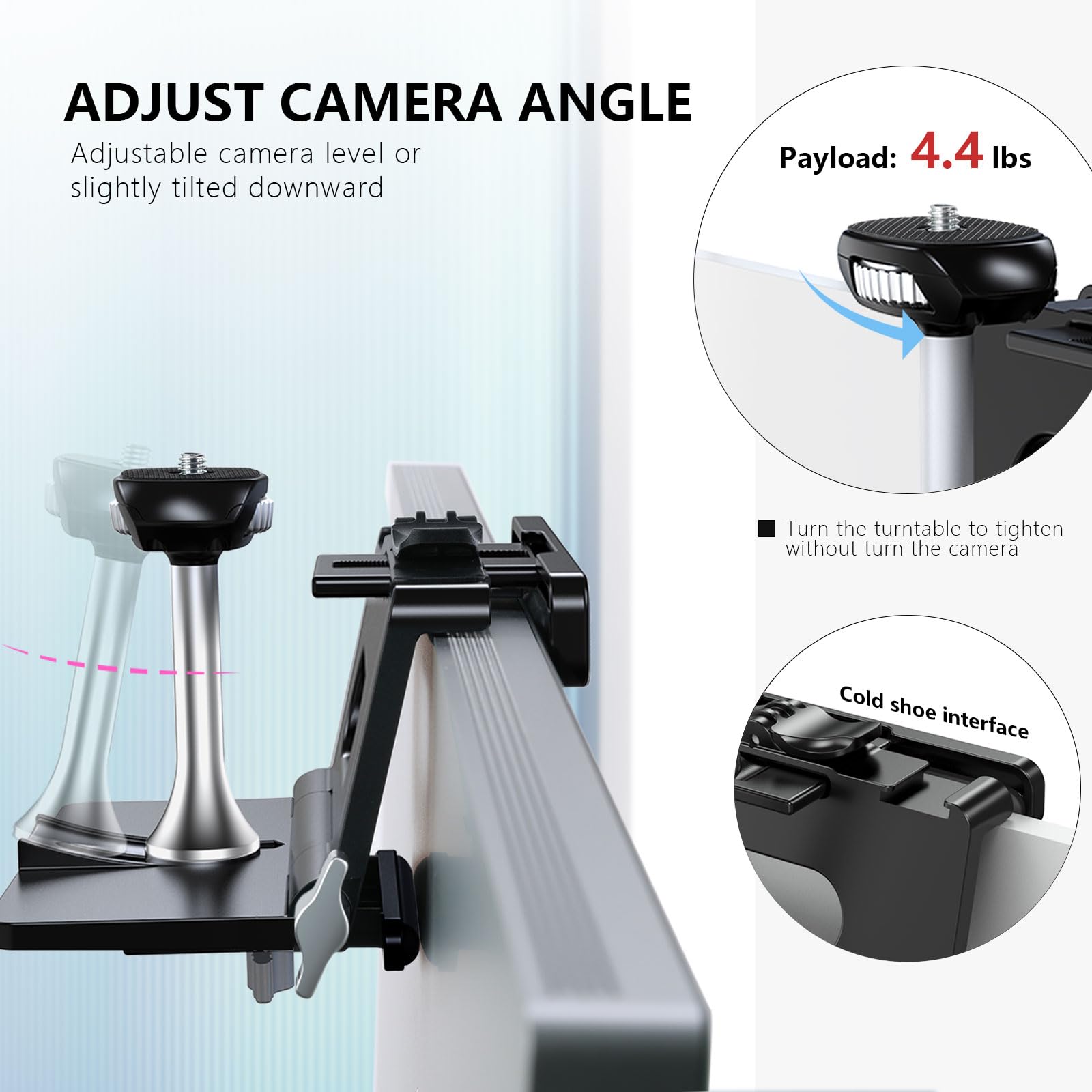 RAUBAY Supporto per fotocamera per monitor, morsetto per webcam da appendere con vite da 1/4", supporto superiore per monitor MILC per live streaming, ecc. Compatibile con monitor curvi, larghezza