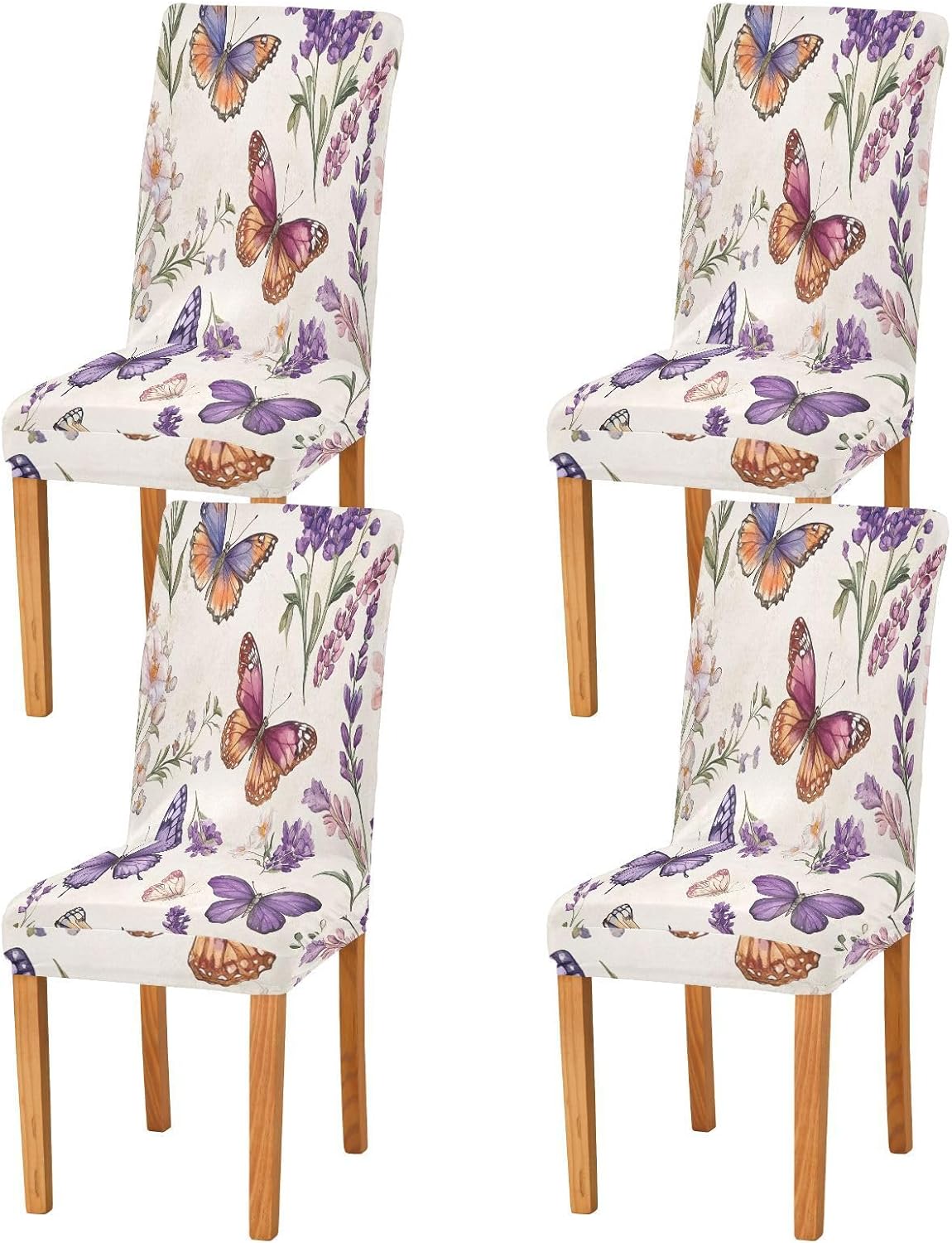 ALAZA Chair Covers for Dining Room, Lavender Floral Butterflies Spring Stretch Chair Cover Sets Chair Protector Removable Washable for Ktichen Restaurant Hotel