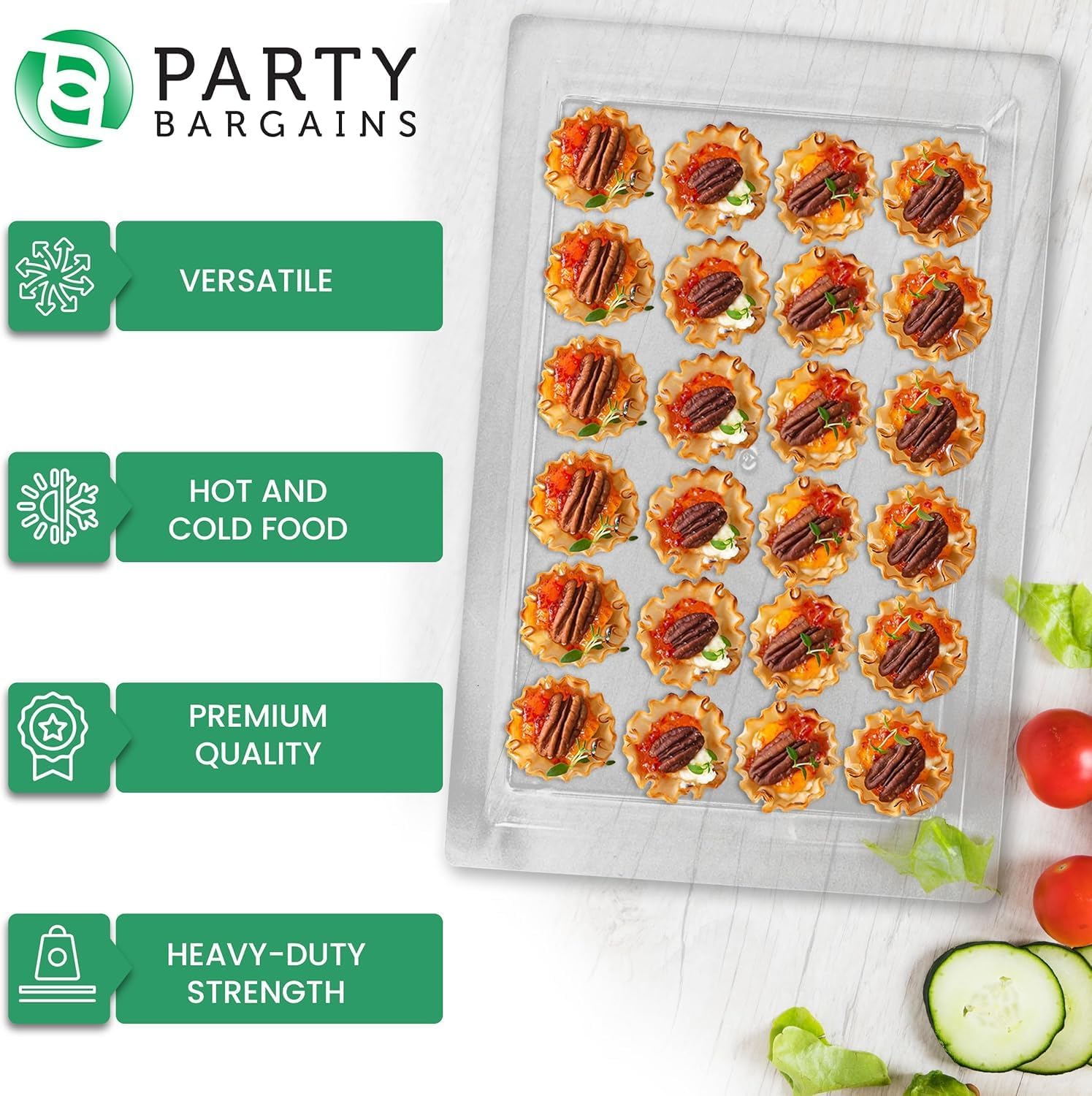 Party BARGAINS 16" x 11" Plastic Serving Trays - 8 Pack, Disposable Clear Plastic Trays, Ideal for Weddings, Buffets, and Birthday Parties