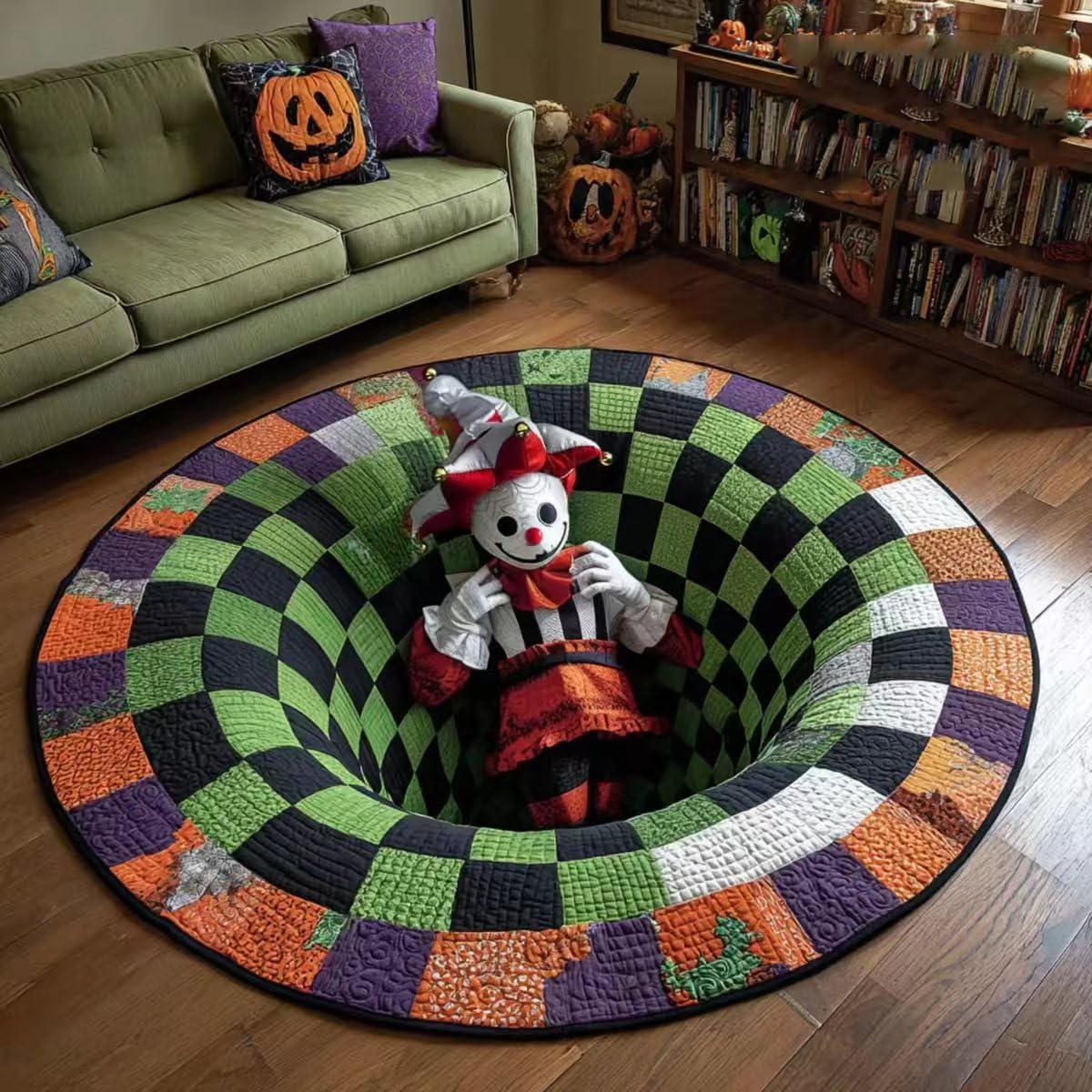 Halloween 3D Rug, Optical Illusion Skeleton Abyss Round Area Rug, Spooky Indoor Floor Mat for Living Room Bedroom Entryway and Halloween Party Decor (Halloween J,60cm)