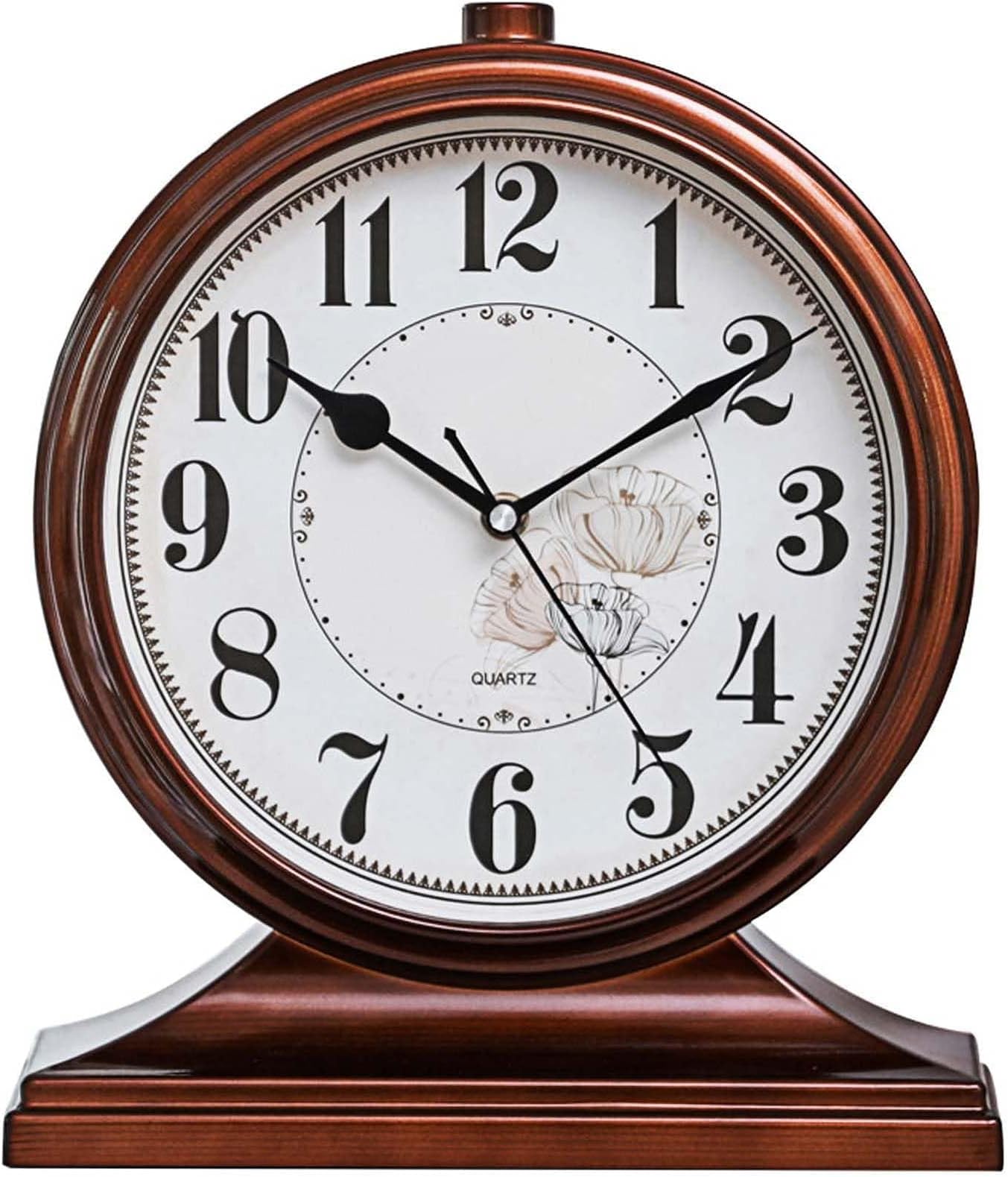 rnuie Desk Clock for Table Decor, Retro Mantel Clock Battery Operated for Fireplace Mantel, Living Room, Bedroom, Office, Desktop Decoration(Brown)