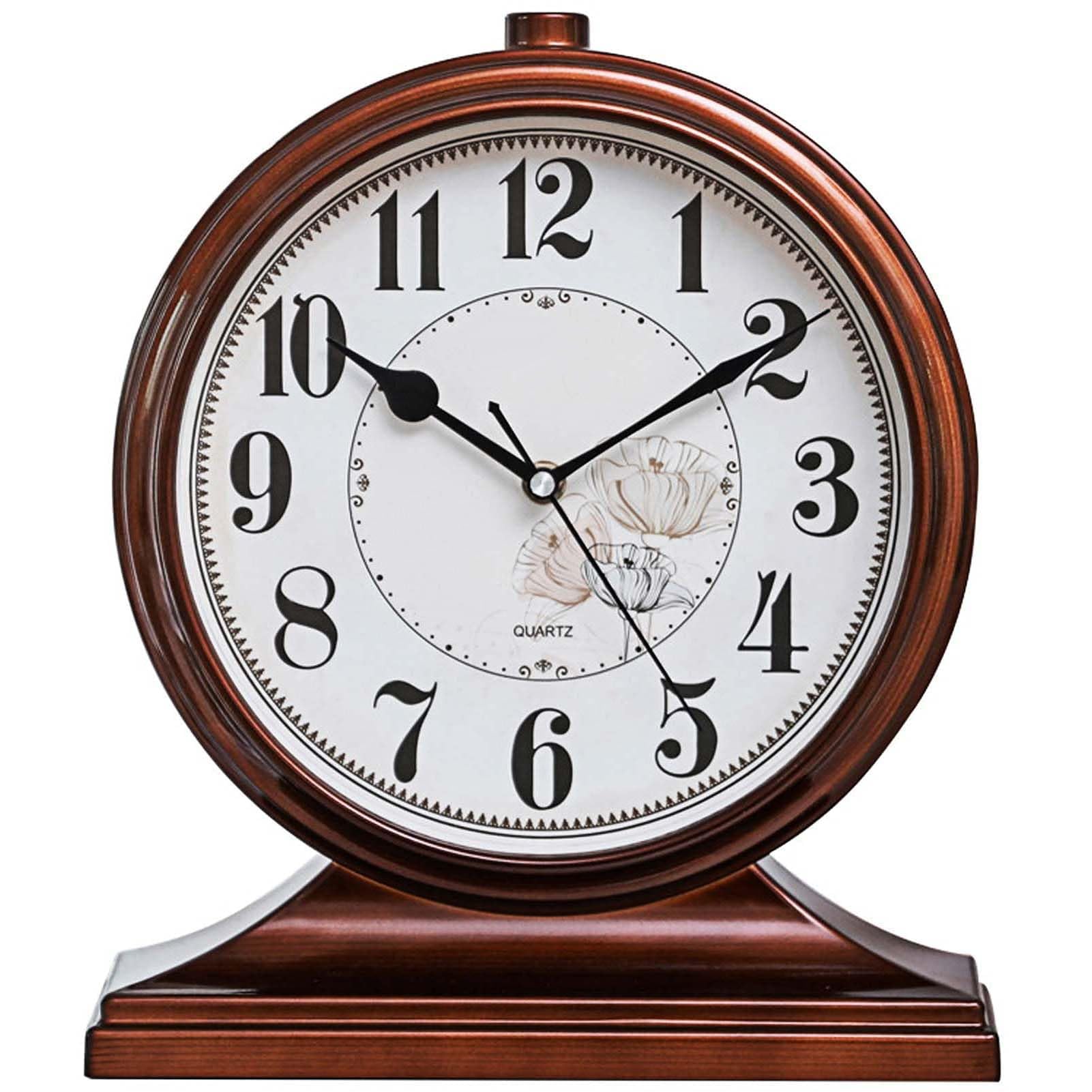 rnuie Desk Clock for Table Decor, Retro Mantel Clock Battery Operated for Fireplace Mantel, Living Room, Bedroom, Office, Desktop Decoration(Brown)