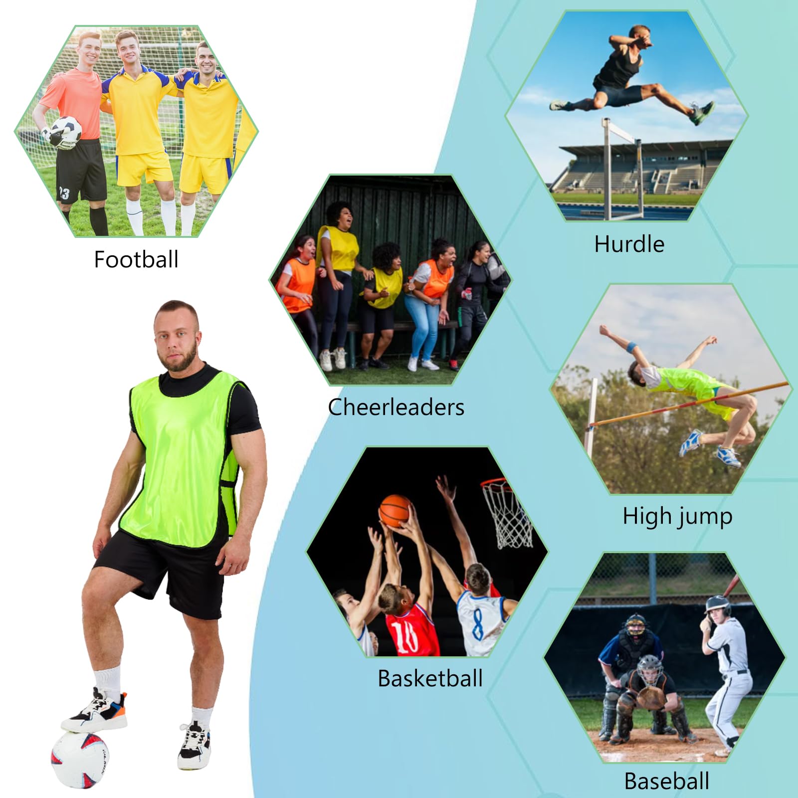 PORFOYO Calcio, 12 Pezzi Casacche, Pettorina, Riutilizzabile, Bavaglini, Gilet Da Allenamento, Formazione (Verde, Allenamento)