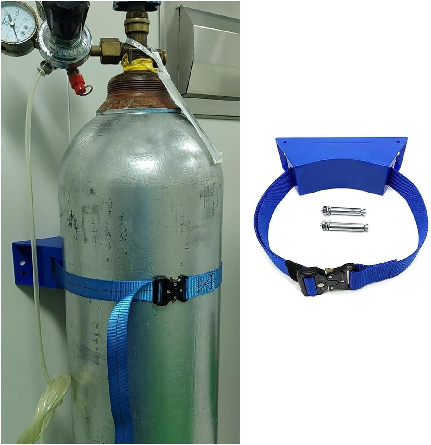 Vuiklcty Blue Oxygen Cylinder Bracket Plastic Cylinder Tank Rack With 39.4 In Adjustable Nylon Straps & Safety Buckle, Lightweight Cylinder Holder Cylinder Securing(Blue)