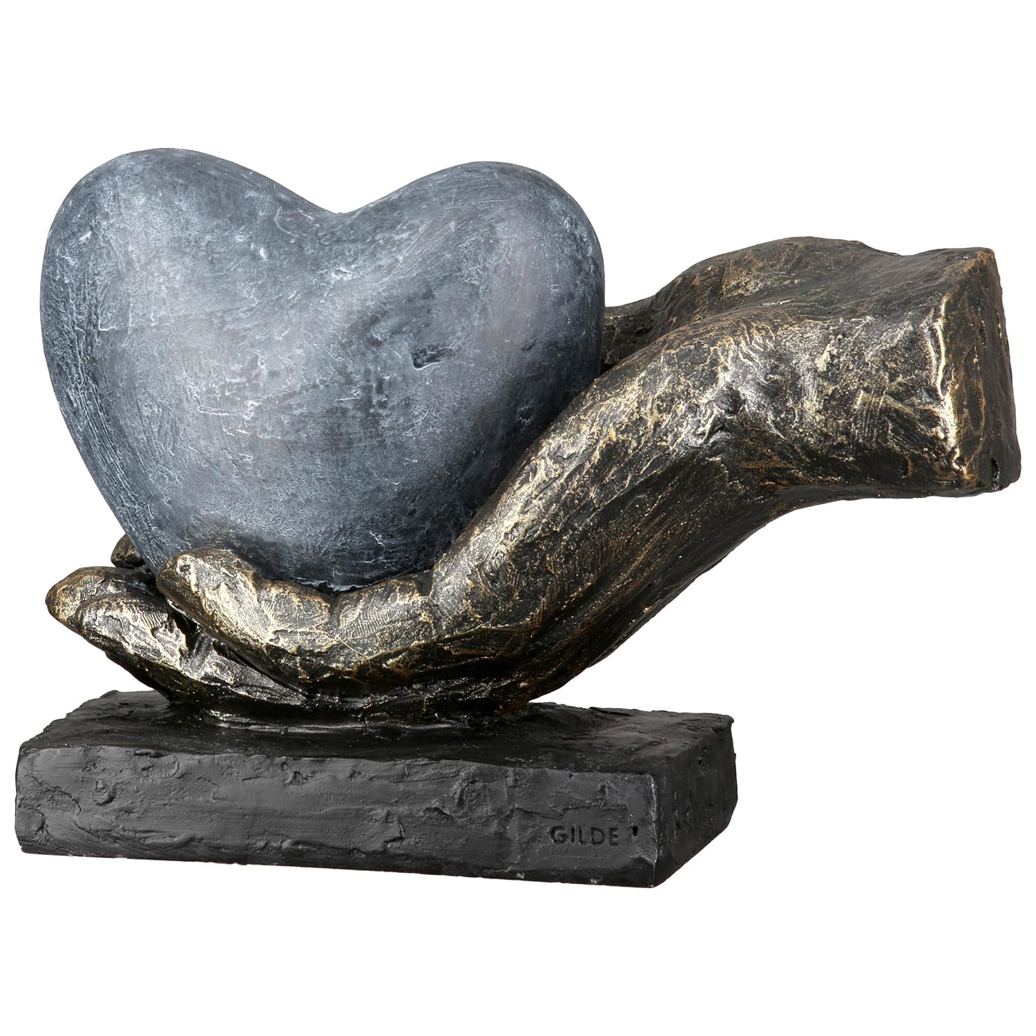 GILDE Heart in Your Hand Sculpture - Resin - Bronze - Antique Finish - Heart Motif - Height 12 cm x Width 18 cm