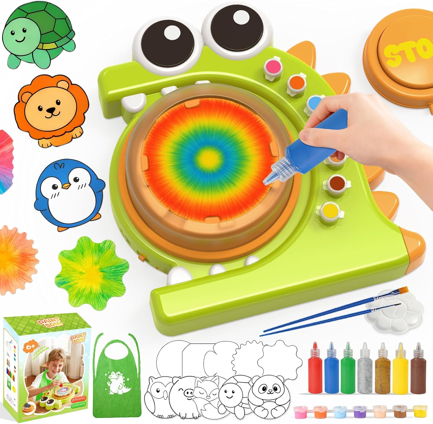 HAYXUN Dinosaur Paint Spin Art Machine Kit, Arts and Crafts for Kids Ages 4-8 – Variable Speed Painting Spinner Toys Kits, Art Supplies Birthday Gifts for Boy Girl Ages 6 7 8 9 10 11 12