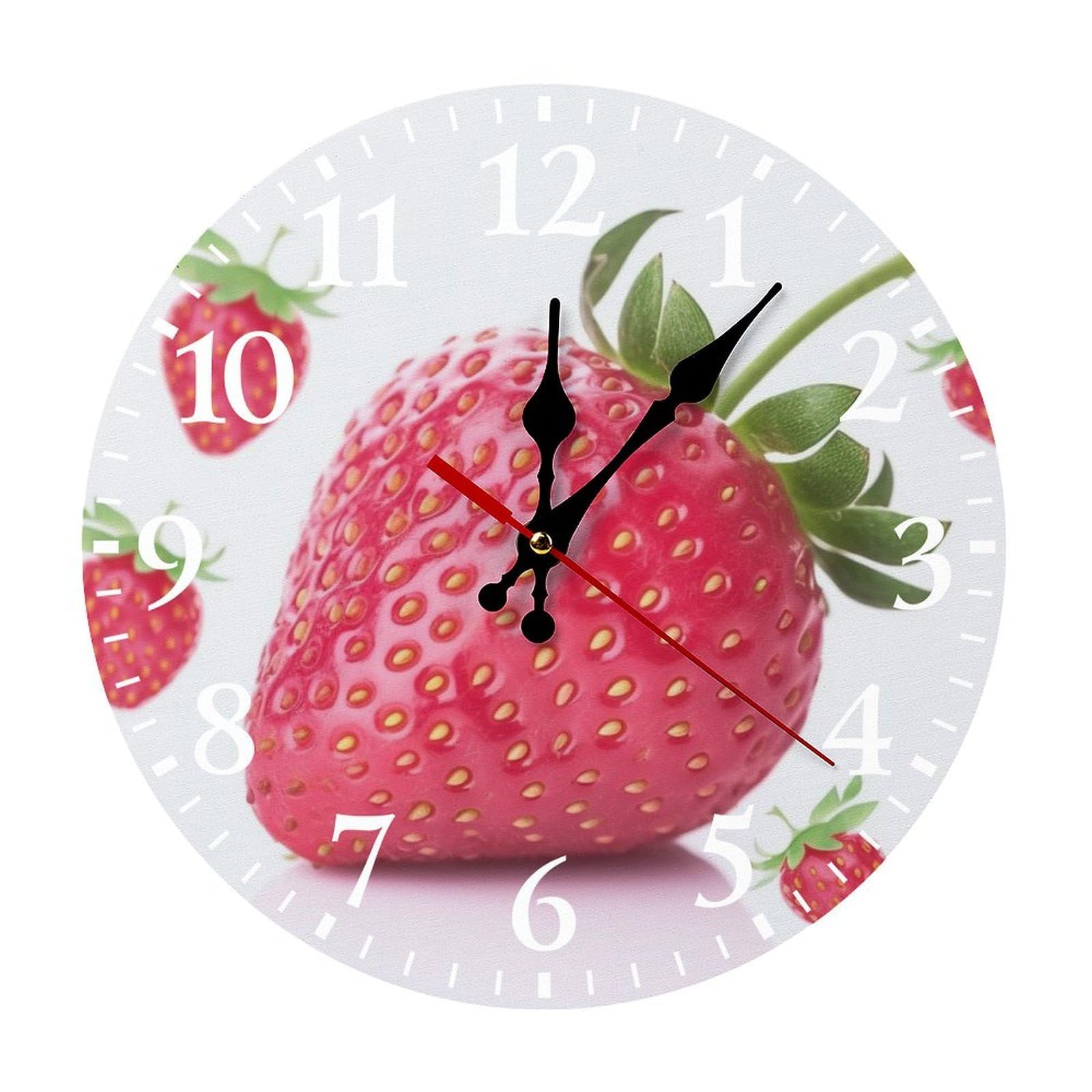 QMNLKH Strawberry Wall Clock for Home, Battery Operated Clock for Hotel, Round Wall Clock with Arabic Numerals White, Easy to Read, Non-Ticking Clocks for Living Room 30 * 30cm
