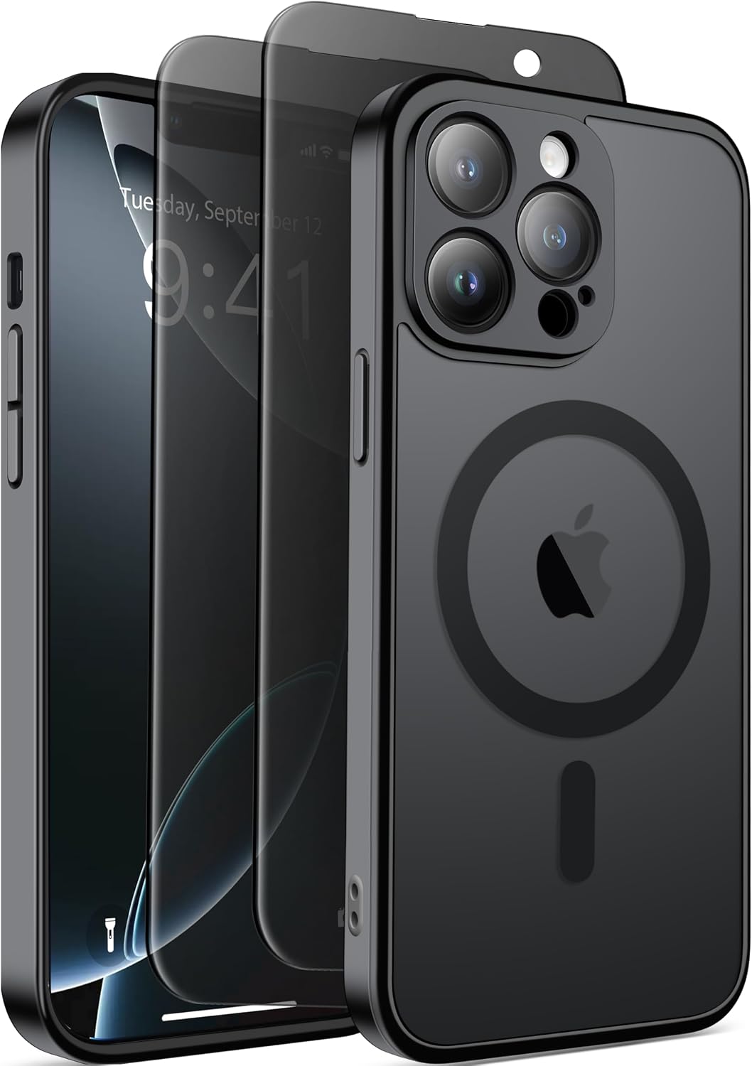 GolbinBox Magnetic for iPhone 13 Pro Max Case, Compatible with MagSafe,[Full Camera Protection][Privacy Screen Protector] Non-Slip Translucent Shockproof Phone Cover for iPhone 13 ProMax(Black)