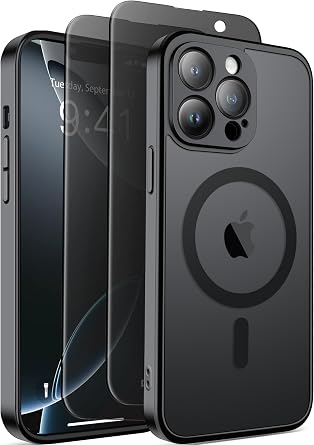 GolbinBox Magnetic for iPhone 13 Pro Max Case, Compatible with MagSafe,[Full Camera Protection][Privacy Screen Protector] Non-Slip Translucent Shockproof Phone Cover for iPhone 13 ProMax(Black)