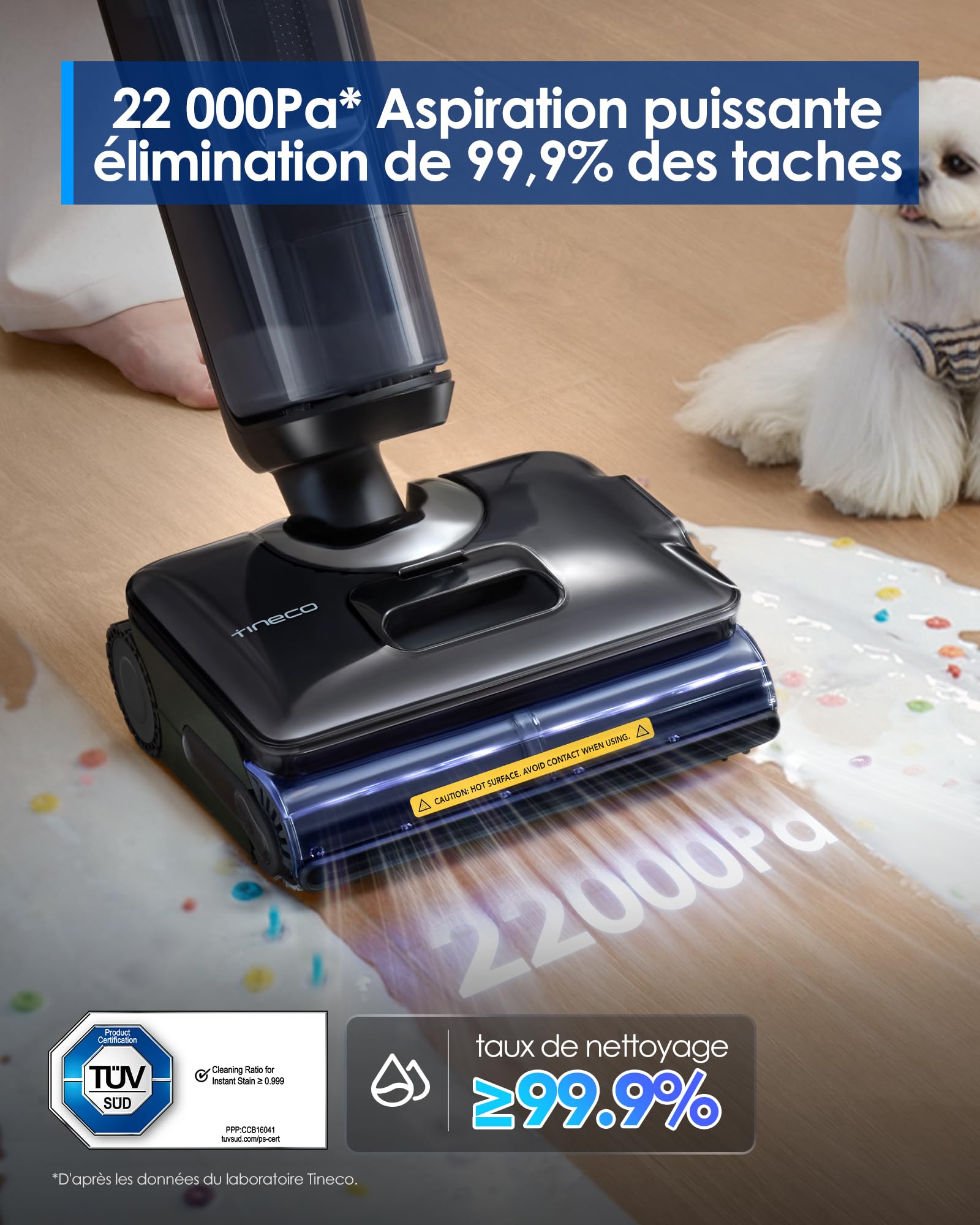 Tineco Floor One S7 Stretch Steam Nettoyeur Vapeur, Aspirateur Balai Vapeur sans Fil 2 en 1, 160℃ HyperSteam, 180° Pose à Plat, Auto-Nettoyage FlashDry, 80 Min d'autonomie, Anti-Tangle-Design