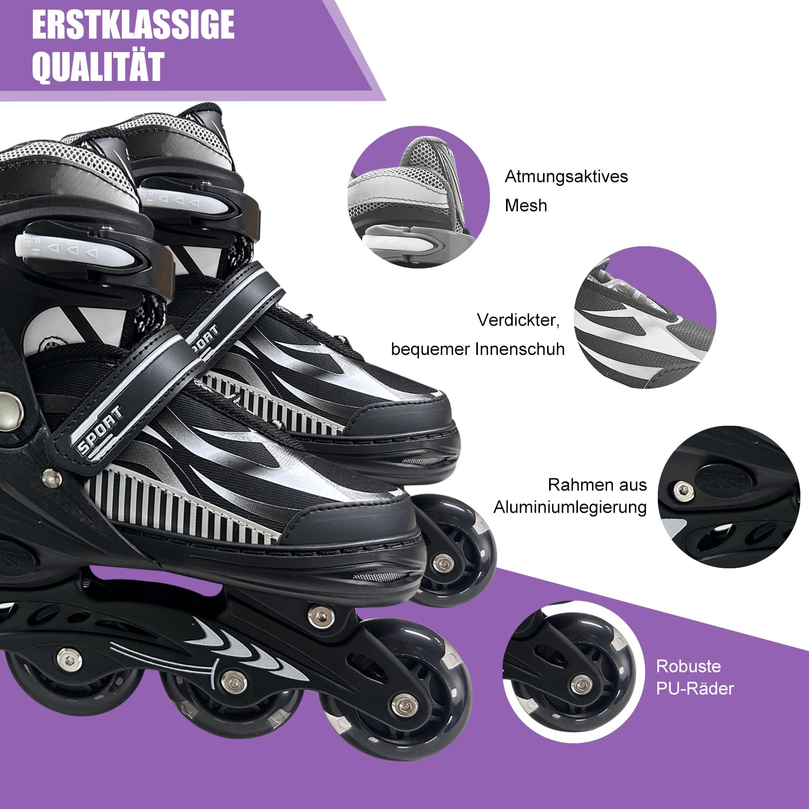 Inline-Skates für Kinder, Mädchen & Jungen im Alter von 4-6, 5-8, 6-12, 8-12 Jahren – Verstellbare Rollschuhe für Anfänger, Jugendliche, Indoor & Outdoor, größenverstellbar