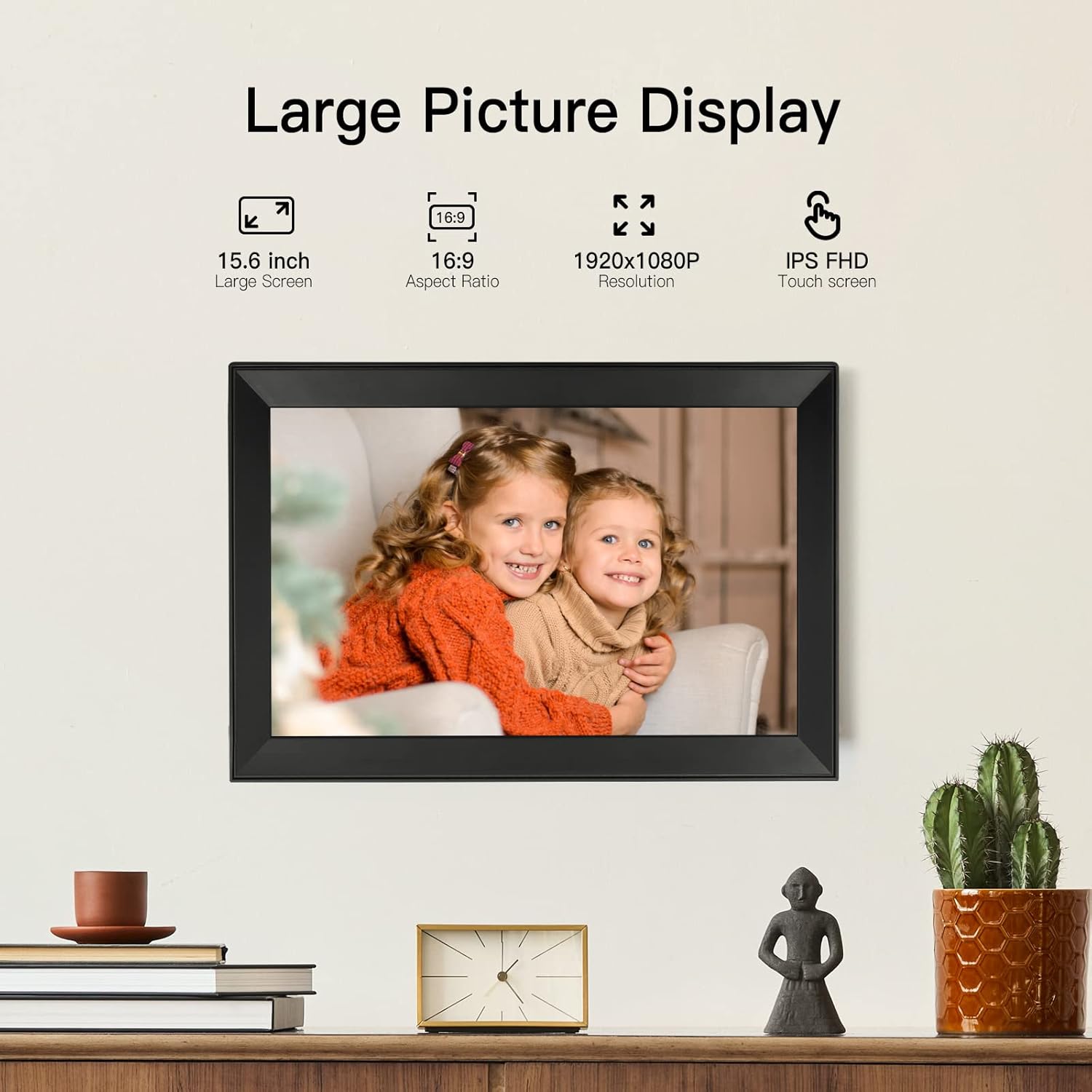 Digital Picture Frame Funcare 15.6 Inch Large WiFi Digital Photo Frame with Full HD Touchscreen, 32GB Storage, Easy to Share Photos and Videos via AiMOR APP, Wall Mountable : Electronics