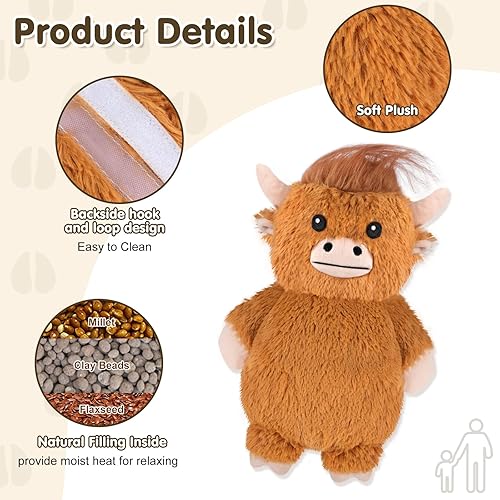 Vista 61 de Highland Cow Almohadillas térmicas para microondas para vientre, cuello y hombros, felpa calentable con calor húmedo, funda de felpa extraíble