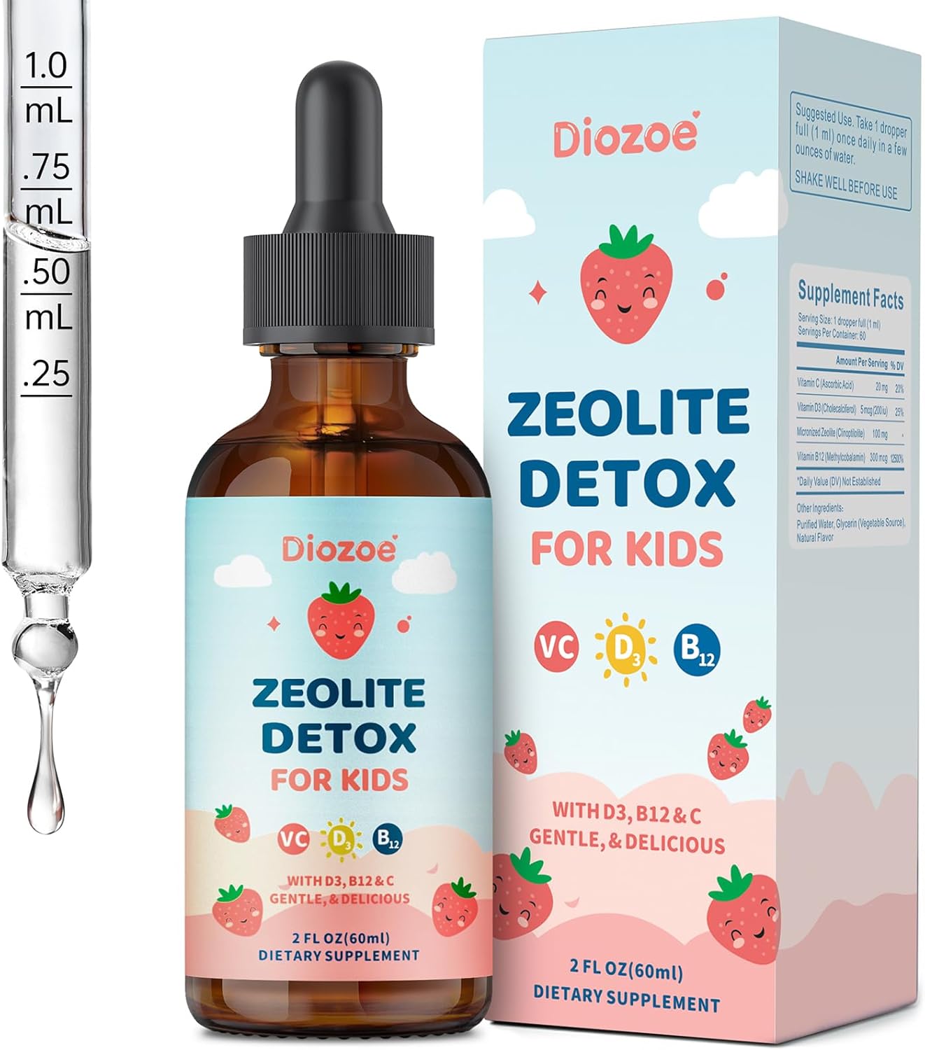 Product image of Zeolite Detox for Kids, Gentle Wellness Support, Zeolite with Methyl B12, Vitamin D3 and C, Natural Zeolite Drops for Gut and Focus Support, Natural Flavor, 2oz