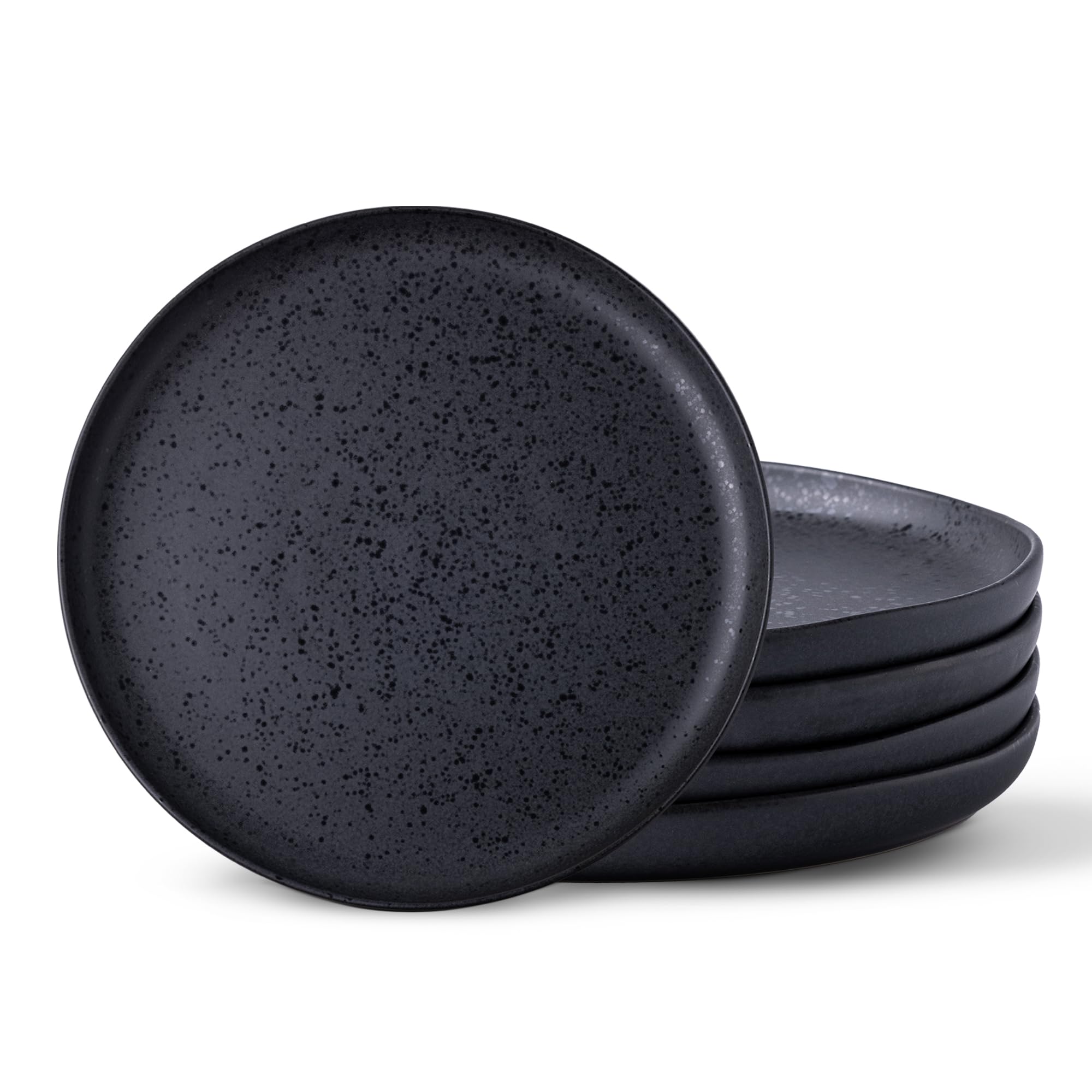AmorArc Keramik-Salatteller-Set – 6 Stück, 21,6 Cm, Mattschwarz | Mikrowellen- & Spülmaschinenfest