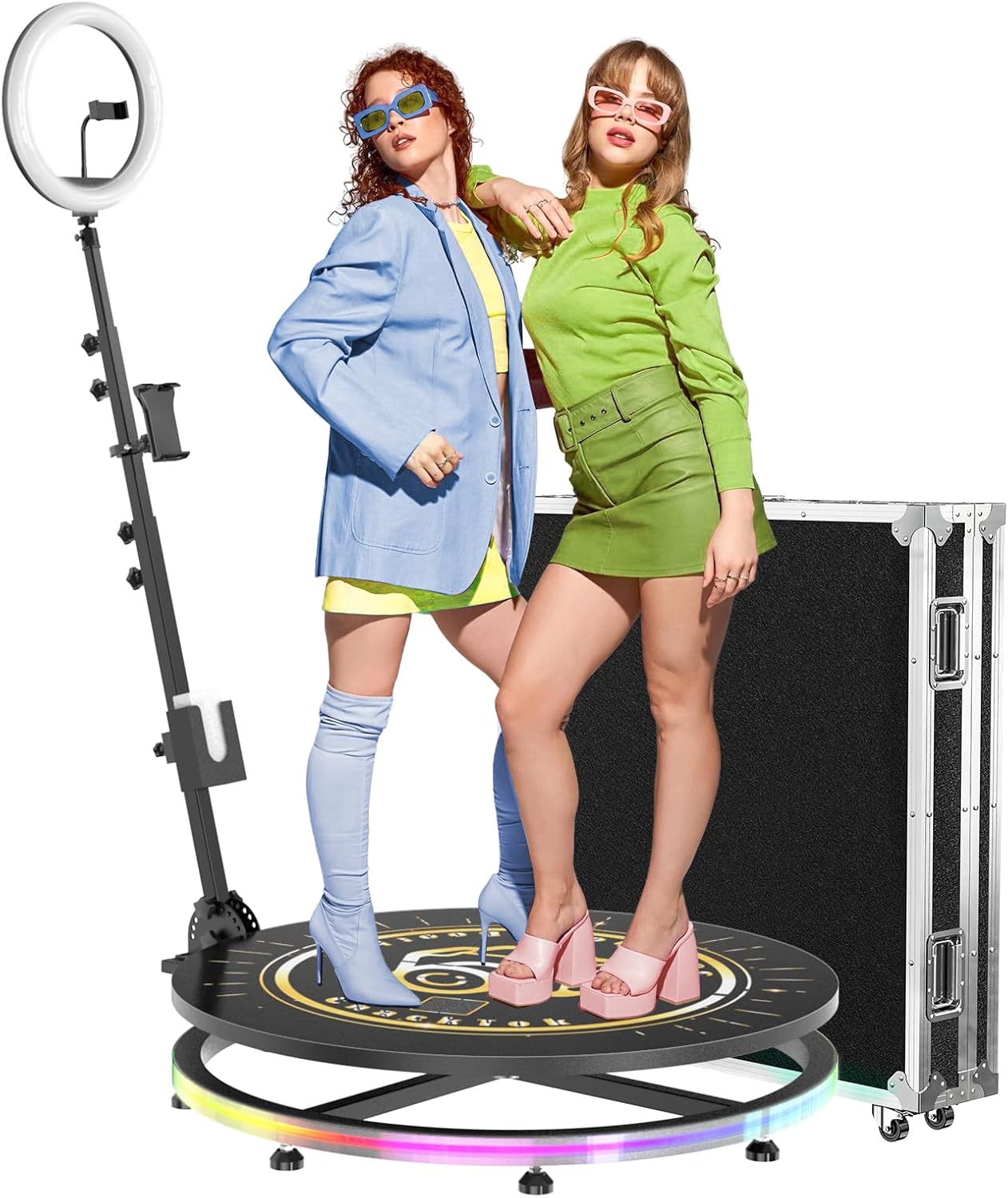 MWE 360 Photo Booth Machine for Parties with Flight Case,Software APP Remote Automatic 360 Spin Camera Video Booth (Light Box, 27in)