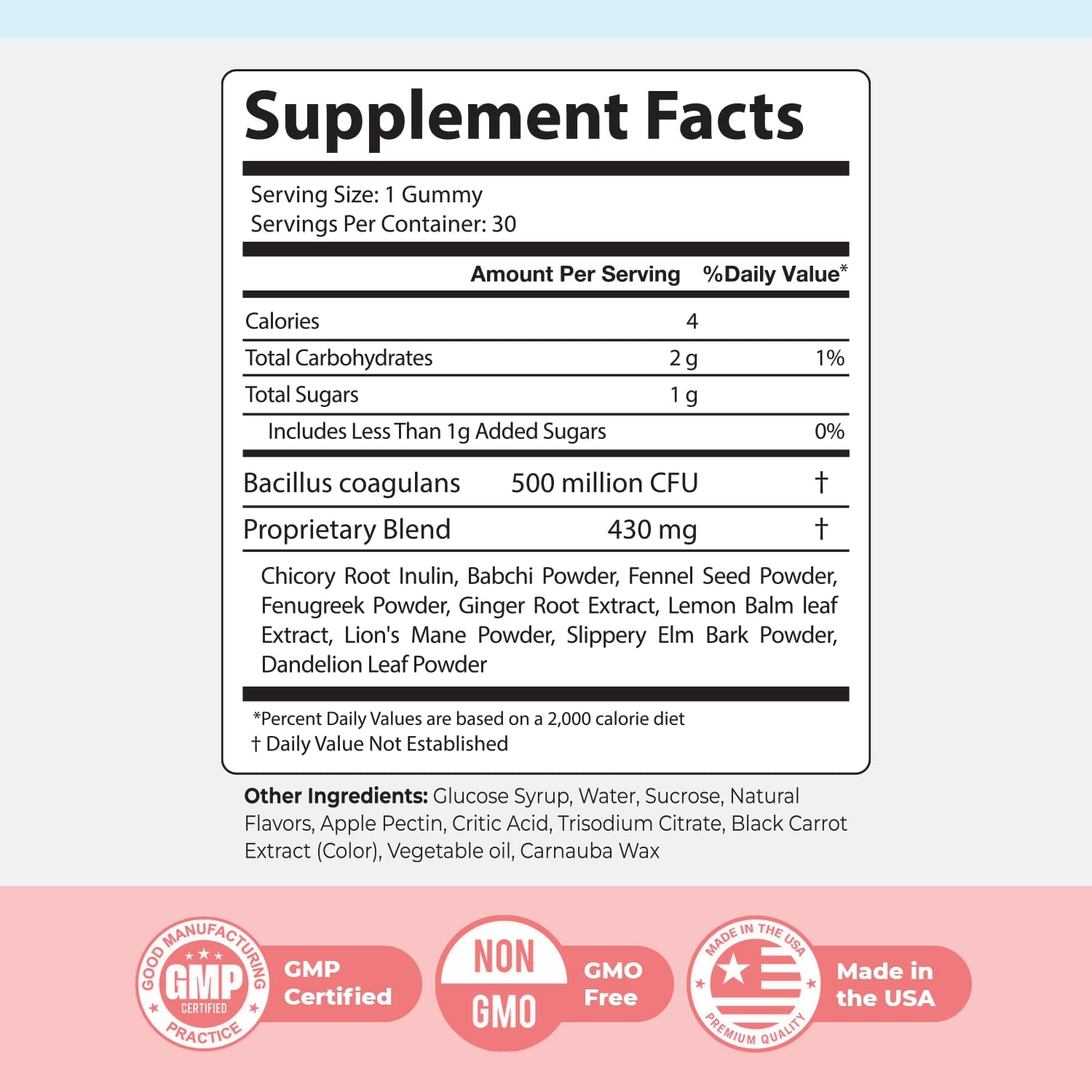 PrimeBiome Probiotic Gummies – Plant-Based Blend with Inulin, Lion’s Mane, Ginger & More– Non-GMO, No Stimulants, GMP Certified – 30 Gummies, 3 Month Supply
