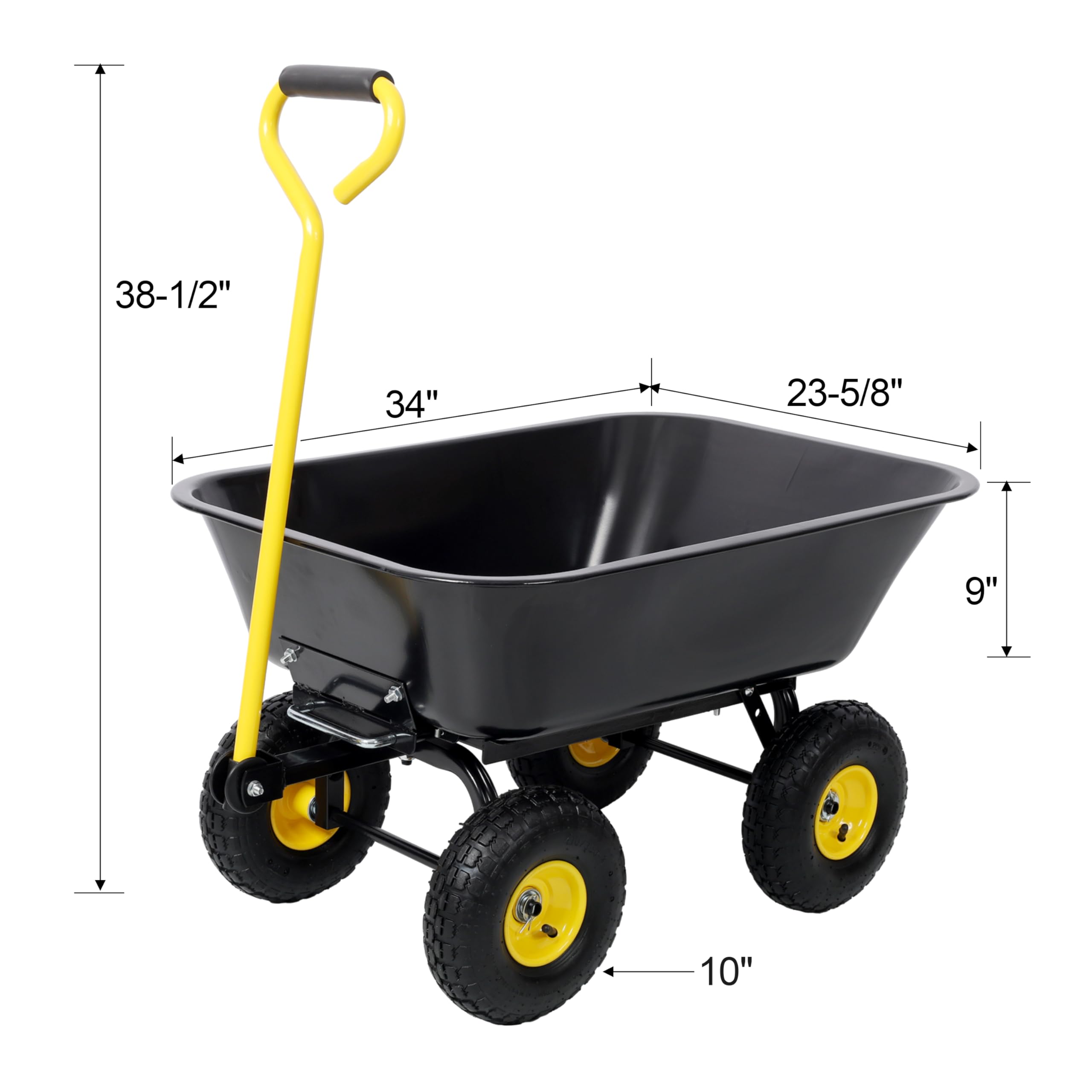 HeavyDuty 4-Rad-Schubkarre, 299 kg, Gartenkipper, 1,2 m³, mit QuickRase-Funktion und 38,1 cm Luftreifen für Landschaftsbau und Hofarbeiten, Schwarz