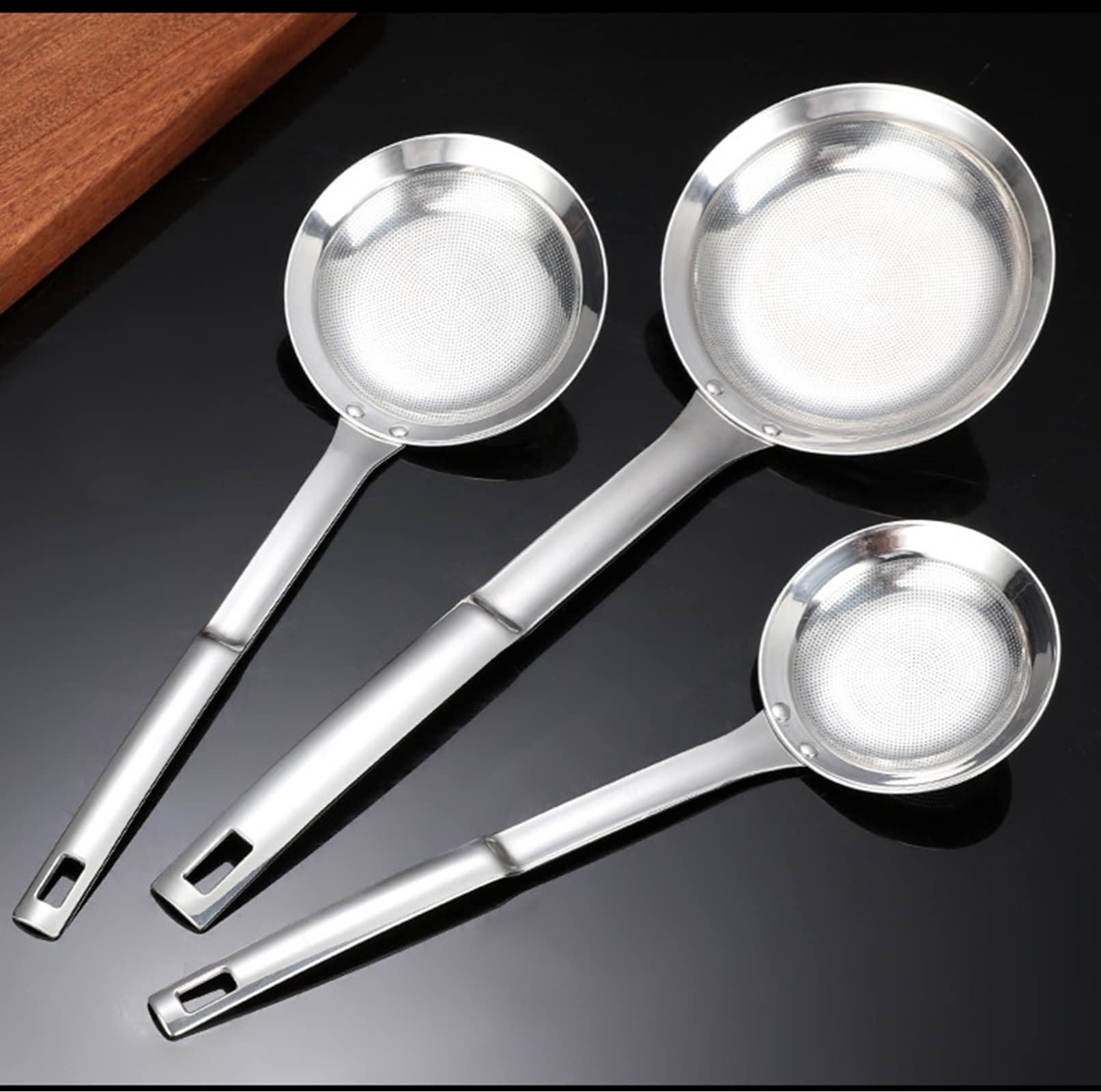 Colino A Ragno In Acciaio Inox 304 Con Manico In Legno - 27,3x9,2 Cm, Schiumarola Per Frittura, Pasta, Fonduta, Filtro Fine Per Cucina, Appendibile - 4