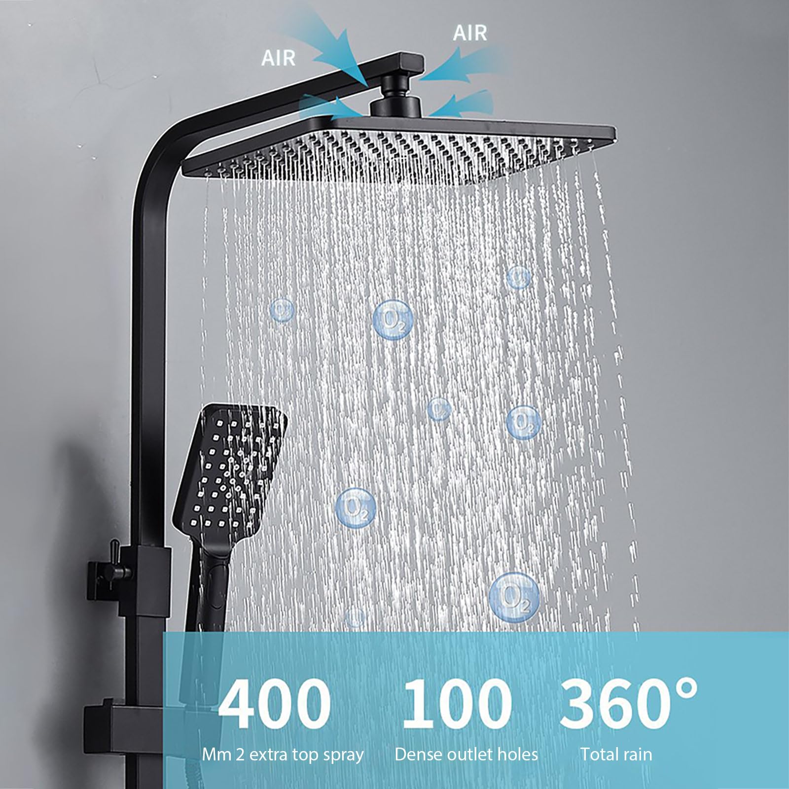 Columna de Ducha,Duchas de Baño con Cabezal Cuadrado (Plateado-3 Marcha) | Duchas de Baño Columna y Mango Ducha,3 / 4 Modos,Altura Ajustable,Cabezal,Chorro,Grifo,Acero Inoxidable