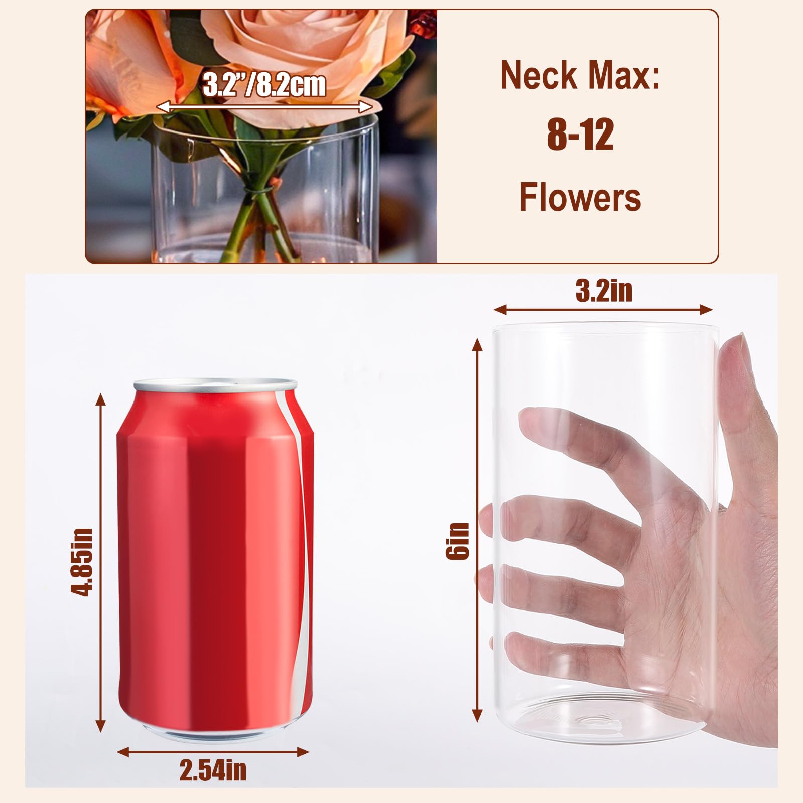 UPBUD 15,2 cm Glas-Zylindervasen für Tischdekoration | 12 Stück durchsichtige kleine Blumenvasen für Hochzeitsdekorationen, schwimmende Kerzenvasen im Großpack, Hurricane-Kerzenhalter für Tisch