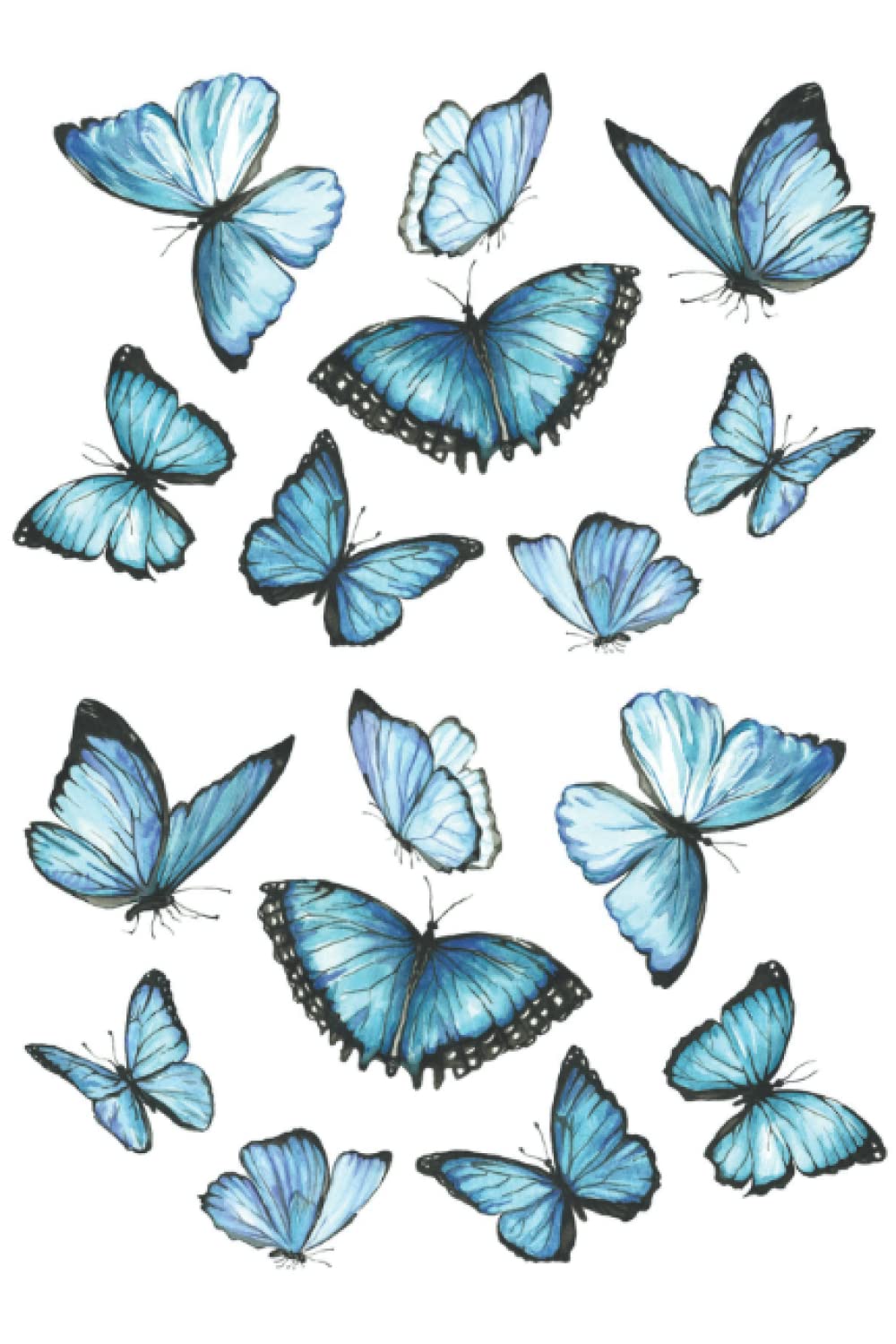 Blue Butterflies Insects Watercolor Notebook Journal Blank Wide Ruled Pages Paper Composition Book Daily Planner Notes