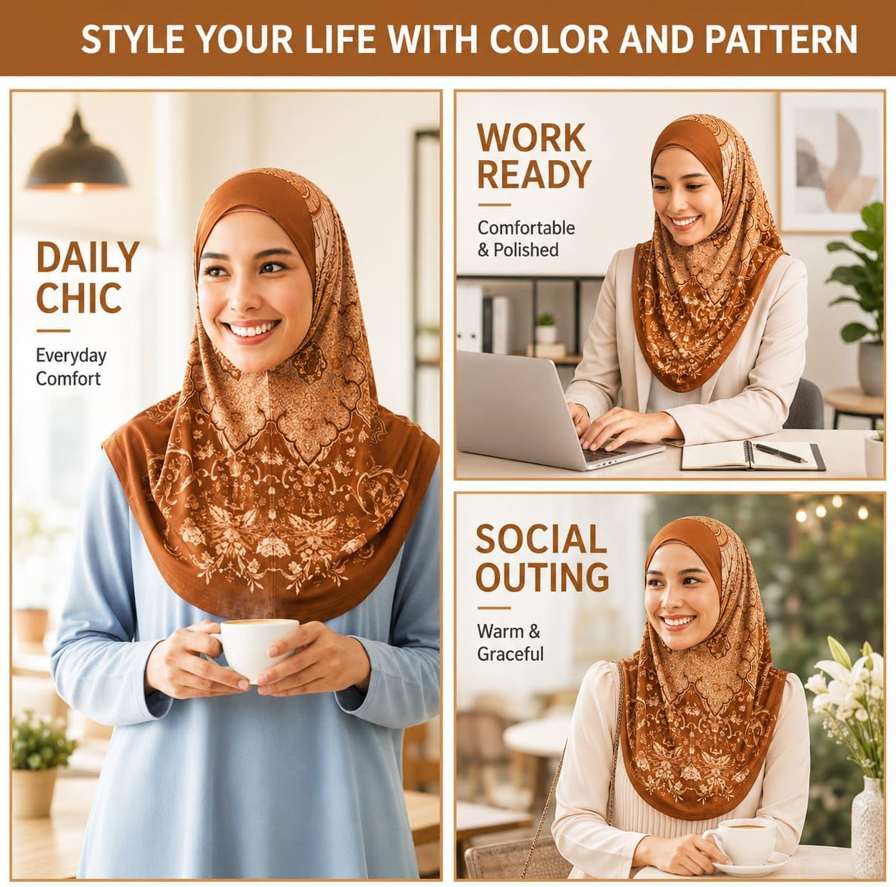 Hijab Scarf for Women, Printed Jersey Instant Slip-On Ready to Wear