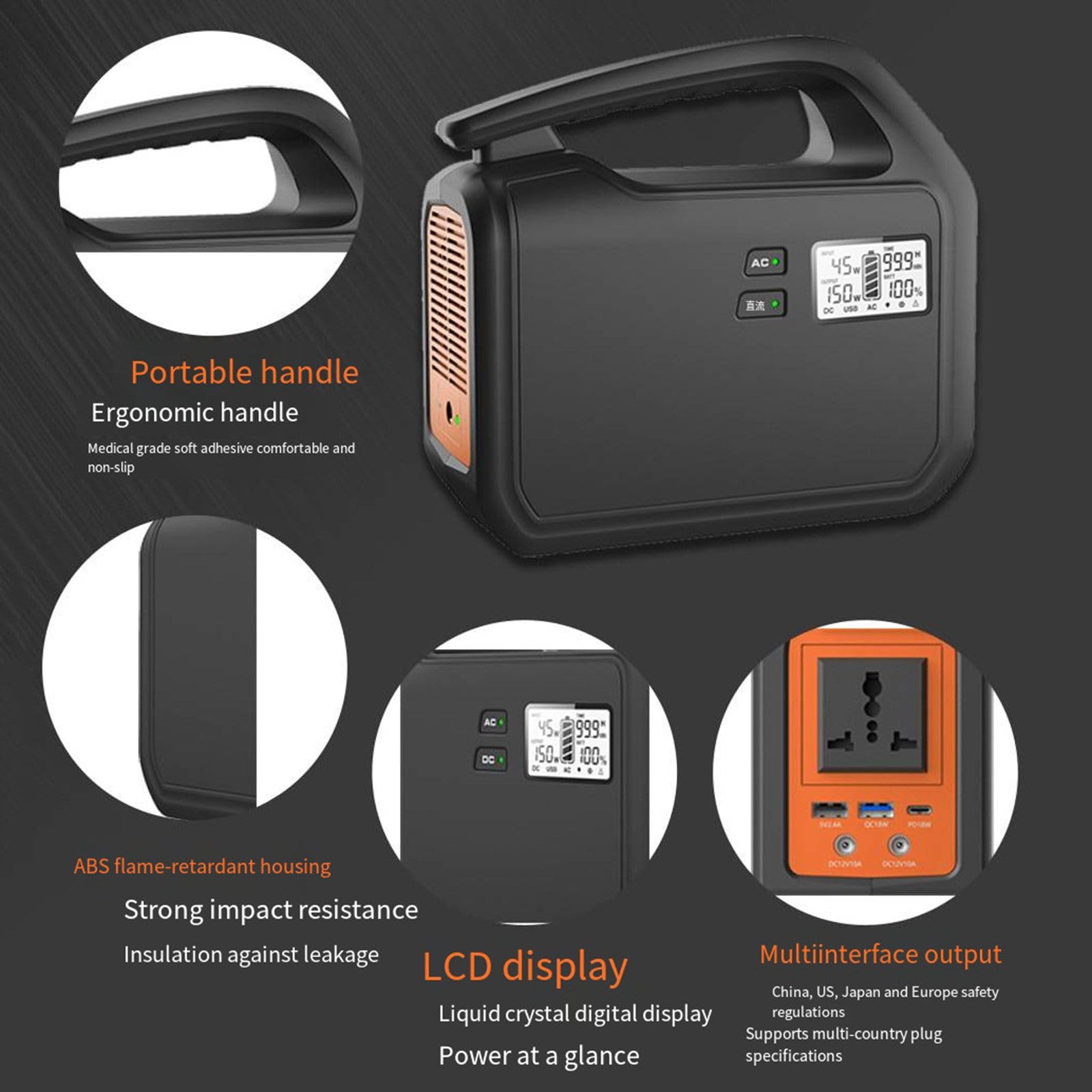 Bloc d'alimentation de Stockage d'énergie extérieur, Bloc d'alimentation Portable 150 W, Bloc d'alimentation Grande capacité 42 000 mAh, 5 interfaces de Sortie