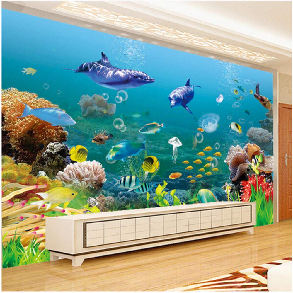 Amazon Xbwy 装飾壁画壁紙hdアンダーウォーターワールドイルカ熱帯魚壁画リビングルームキッズベッドルーム 250x175cm 壁紙