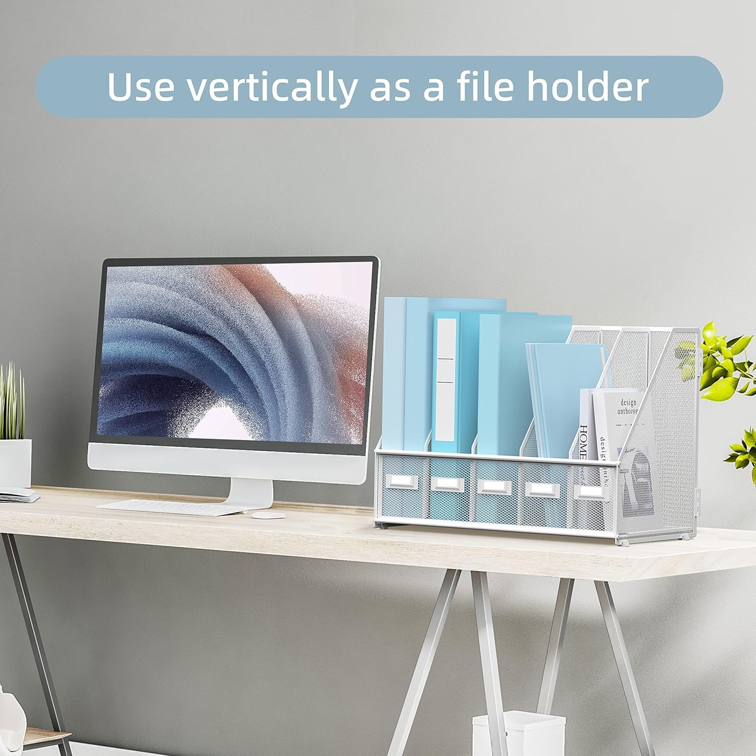 SUPTIDY Metal Magazine File Holder for Desk with 5 Vertical Compartments - Image 2