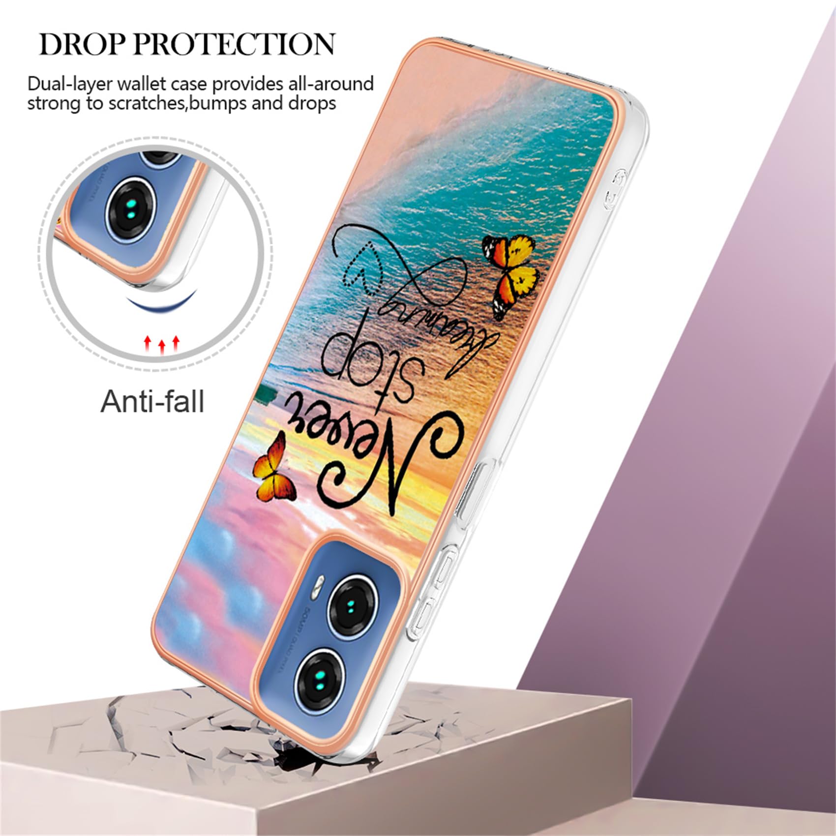 Case for Motorola Moto G34 Case Cover Hard Use Colourful Flowers Pattern Camera Protective Anti-Shock Soft Anti-Scratch Anti-fall Durable Bumper Fashion Girl Motorola Moto G34 (Butterfly)