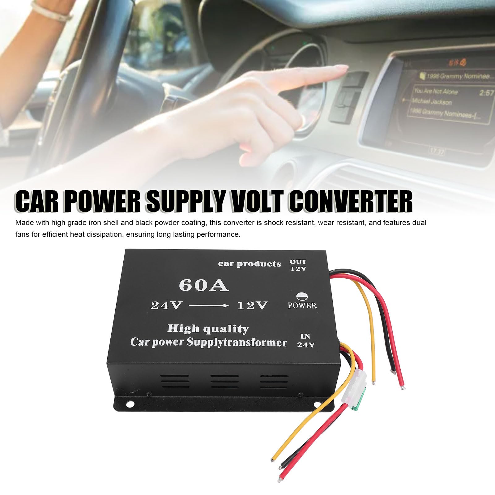 Convertitore di tensione da 24 V a 12 V 600 W 50 A – Adattatore di alimentazione audio per camion e regolatore riduttore per auto, SUV, autobus – Trasformatore step down con (60A)