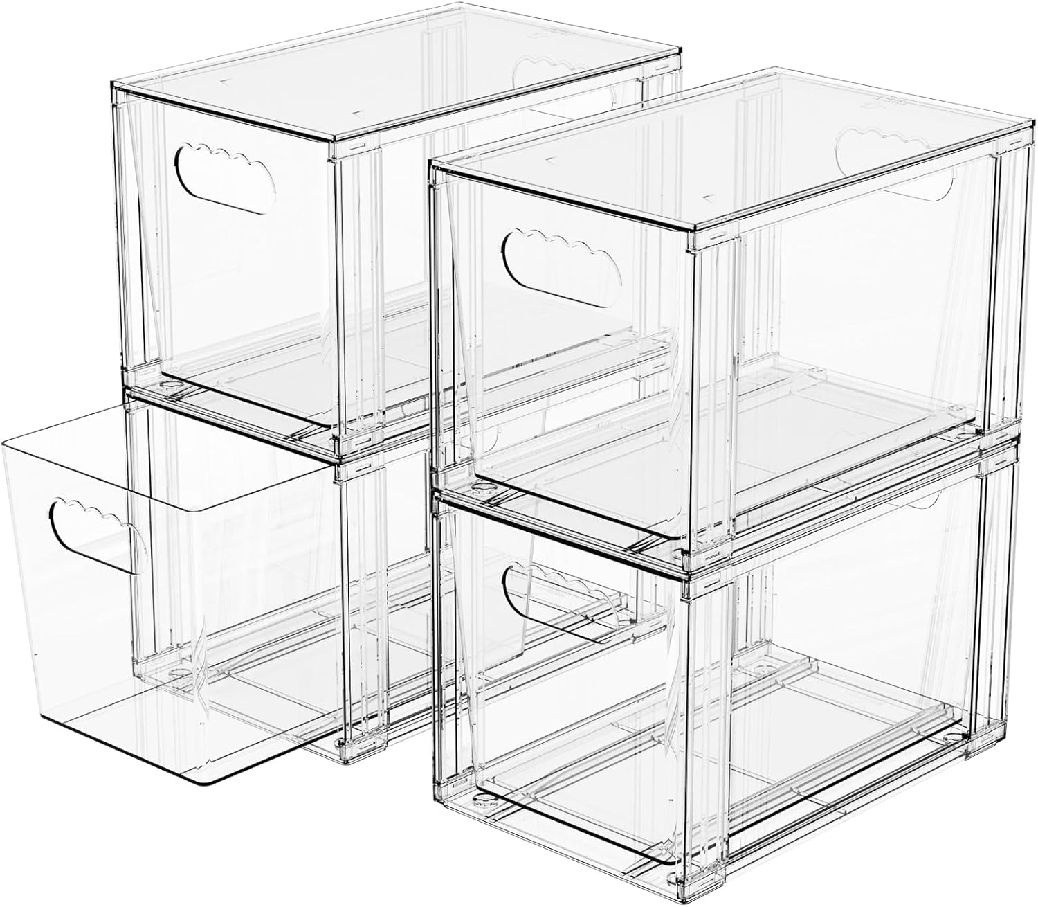SUOXING 4 Pack Clear Stackable Storage Drawers,7.3″ High Large Baby Bottle Organizer,Bathroom Closet Organizers and Storage,Acrylic Storage Containers and Home Edit Organizer Bins for Cabinets,Pantry