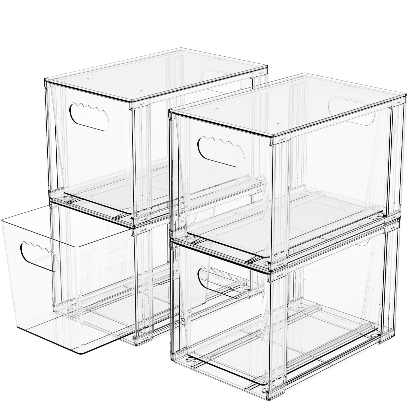 SUOXING 4 Pack Clear Stackable Storage Drawers,7.3″ High Large Baby Bottle Organizer,Bathroom Closet Organizers and Storage,Acrylic Storage Containers