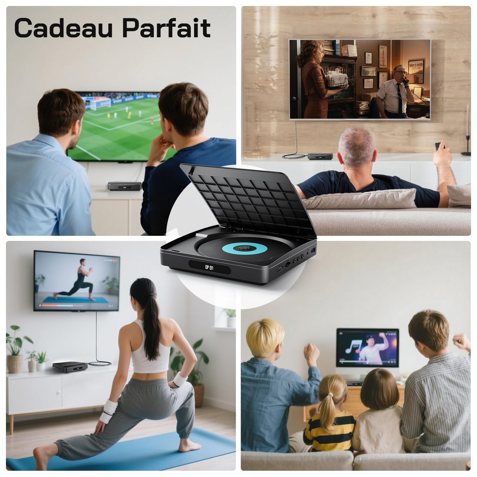 WOLFANG Lecteur DVD pour TV avec HDMI, Full HD 1080P sans Région, télécommande et Câble Type-C, Lecteur CD pour Chaîne Stéréo, Port USB 2.0 ((Pas de Blu-Ray/Disques Disney)