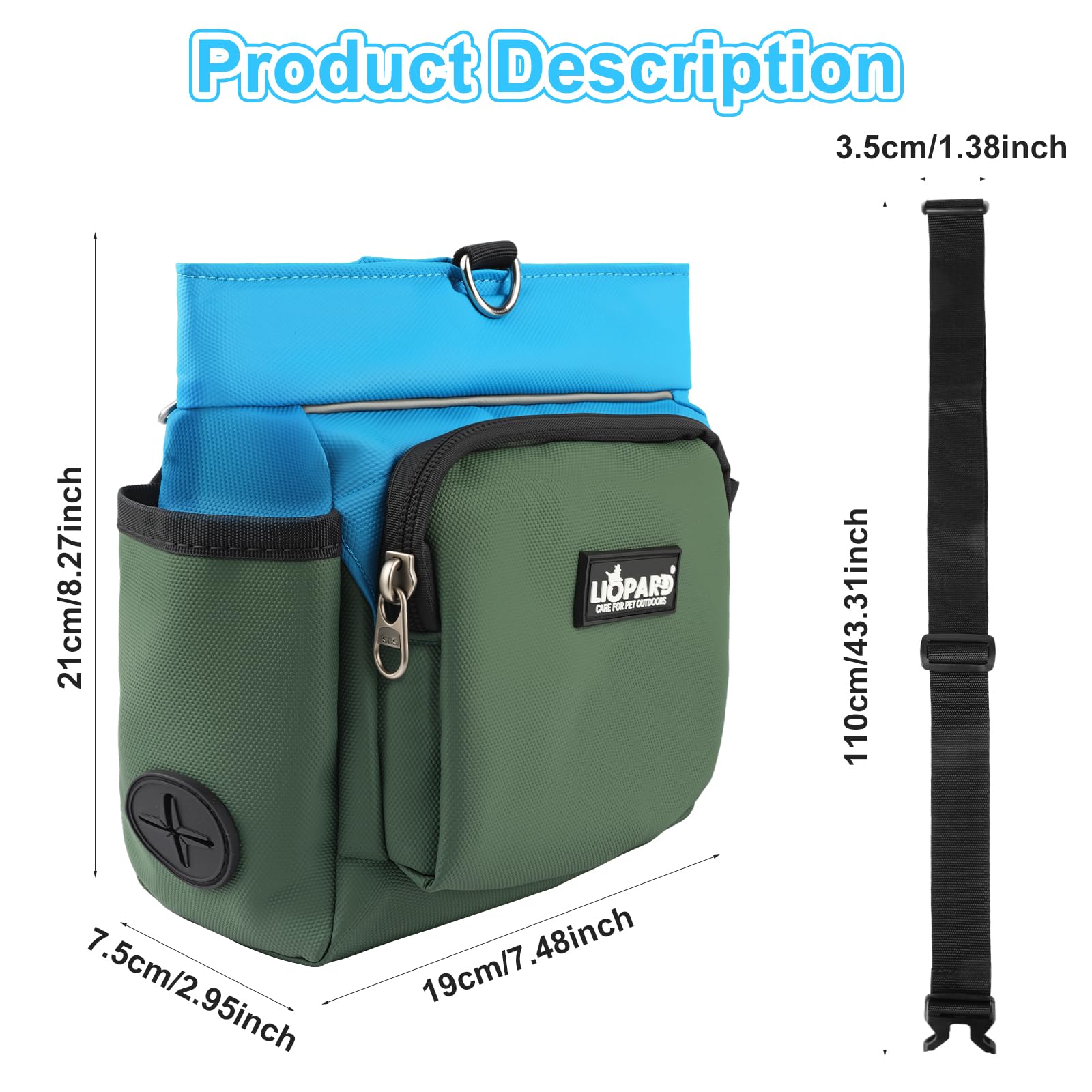 LIOPARD Dog Treat Pouch, Training Bag for Pet Walking, Pet Treat Bag with Silicone Liner, Magnetic Closure with Clicker and Belt Clip, 4-Cup Dog Treats Pouch for Outdoor Training (blue) - image 2