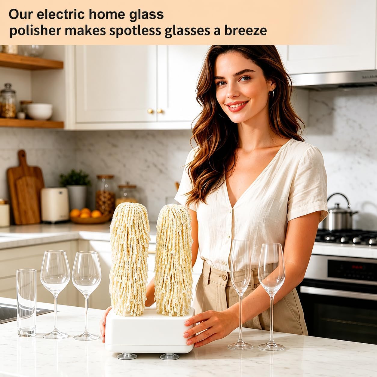 Lucidatrice e asciugatrice elettrica per bicchieri da vino, 600 giri/min, con doppia testina per bar, ristoranti, hotel e cucine, nero
