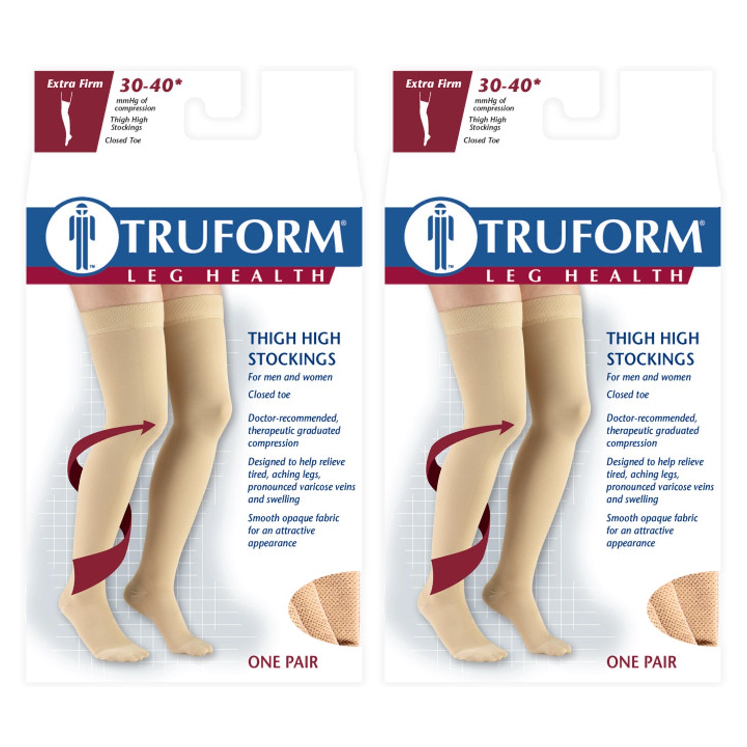 Truform 30-40 mmHg Compression Stockings for Men and Women, Thigh High Length, Dot-Top, Closed Toe, Black, Small (2 Pairs)