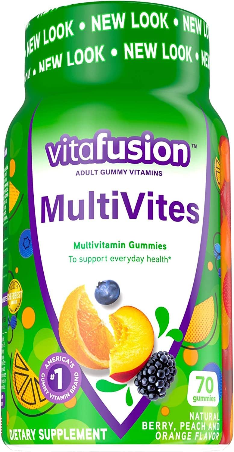 Vitafusion MultiVites Gummy Vitamins for Adults Berry, Peach & Orange Flavors - 70 ct, Pack of 2