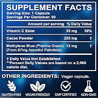 Vista 9 de Cápsulas azul de metileno grado USP 12 mg – Suplemento de alta pureza con éster de vitamina C y cacao, apoya la función cognitiva y energía celular
