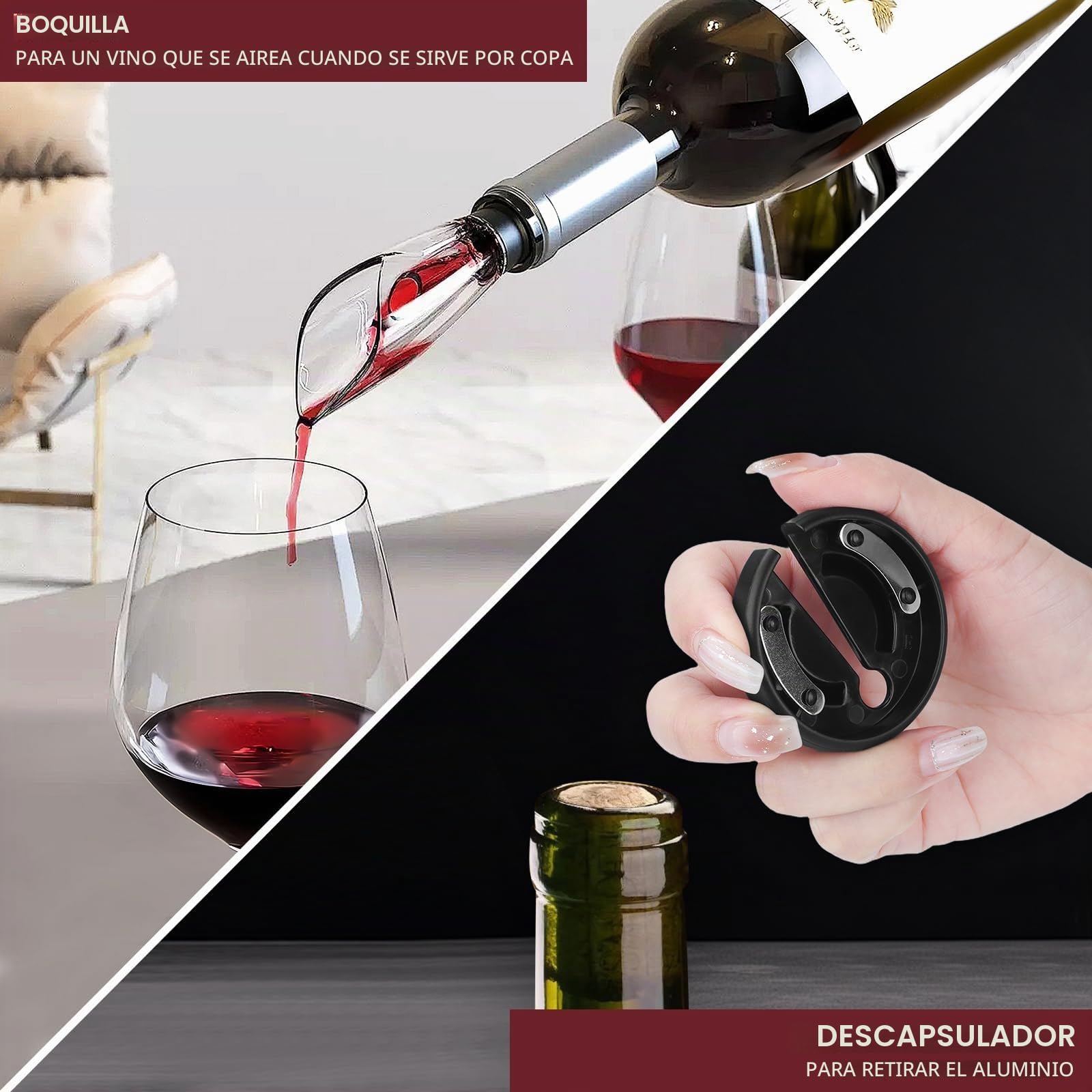 Sacacorchos Eléctrico Recargable, Juego de Regalo de Vino con corta cápsula, Boquilla Aireador, Bomba de Vacío y Cable USB del Abridor de Vino Electrico - Regalo hombre para amantes del vino