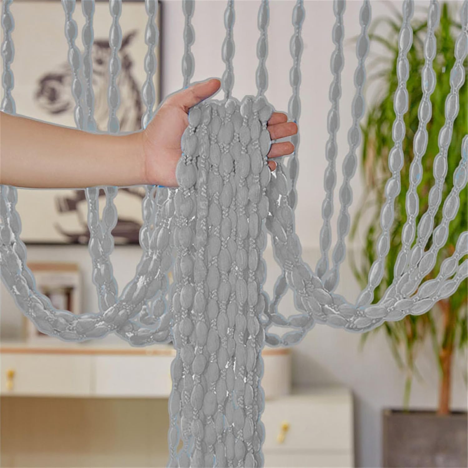 Beaded Door Curtain with Fringe,String Door Curtain, Bead Curtains for Doorways, Fly Screen Insect Bug for Doorways Window Closet Party Decorations Room Divider (Brown,100x200cm)-Grey||100x200cm