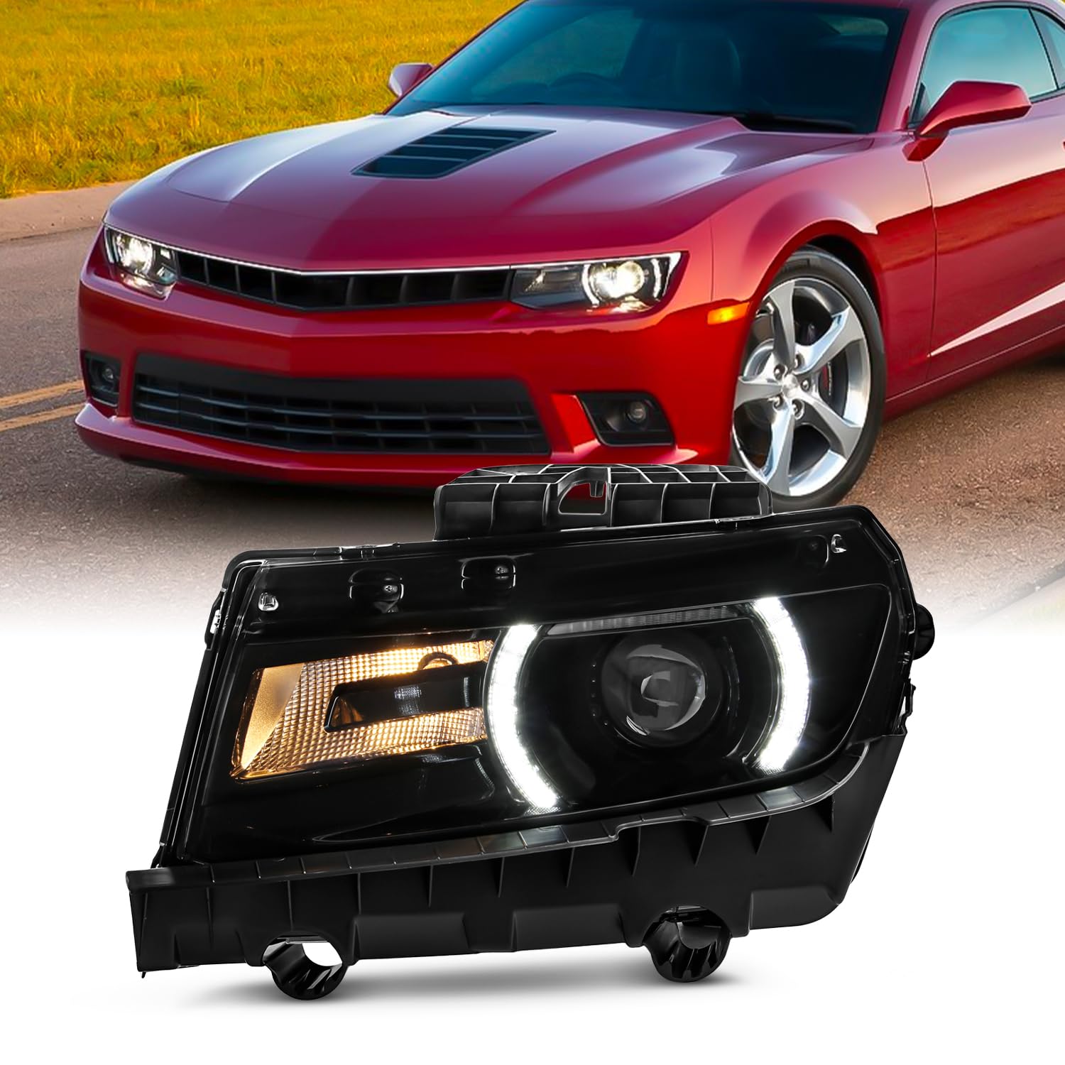 AKKON - Fits 2014-2015 Chevy Camaro LS LT SS [HID/Xenon Type] Projector Black Headlight w/LED DRL Running Driver Left