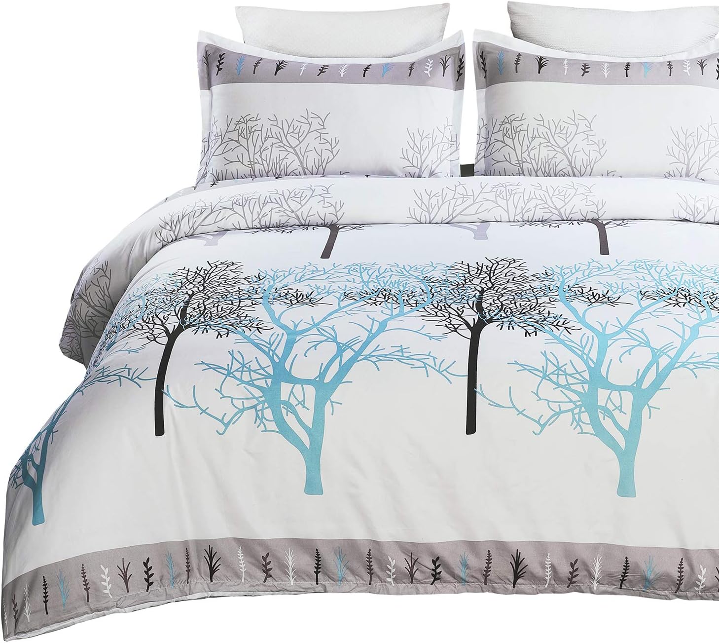 Vaulia Lightweight Soft Microfiber Duvet Cover Set, Printed Branch Pattern - White, Queen Size