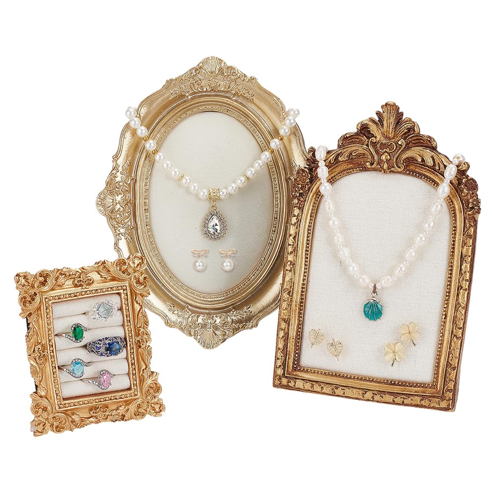Présentoirs à bijoux vintage OLYCRAFT avec plateau ovale doré et support bague